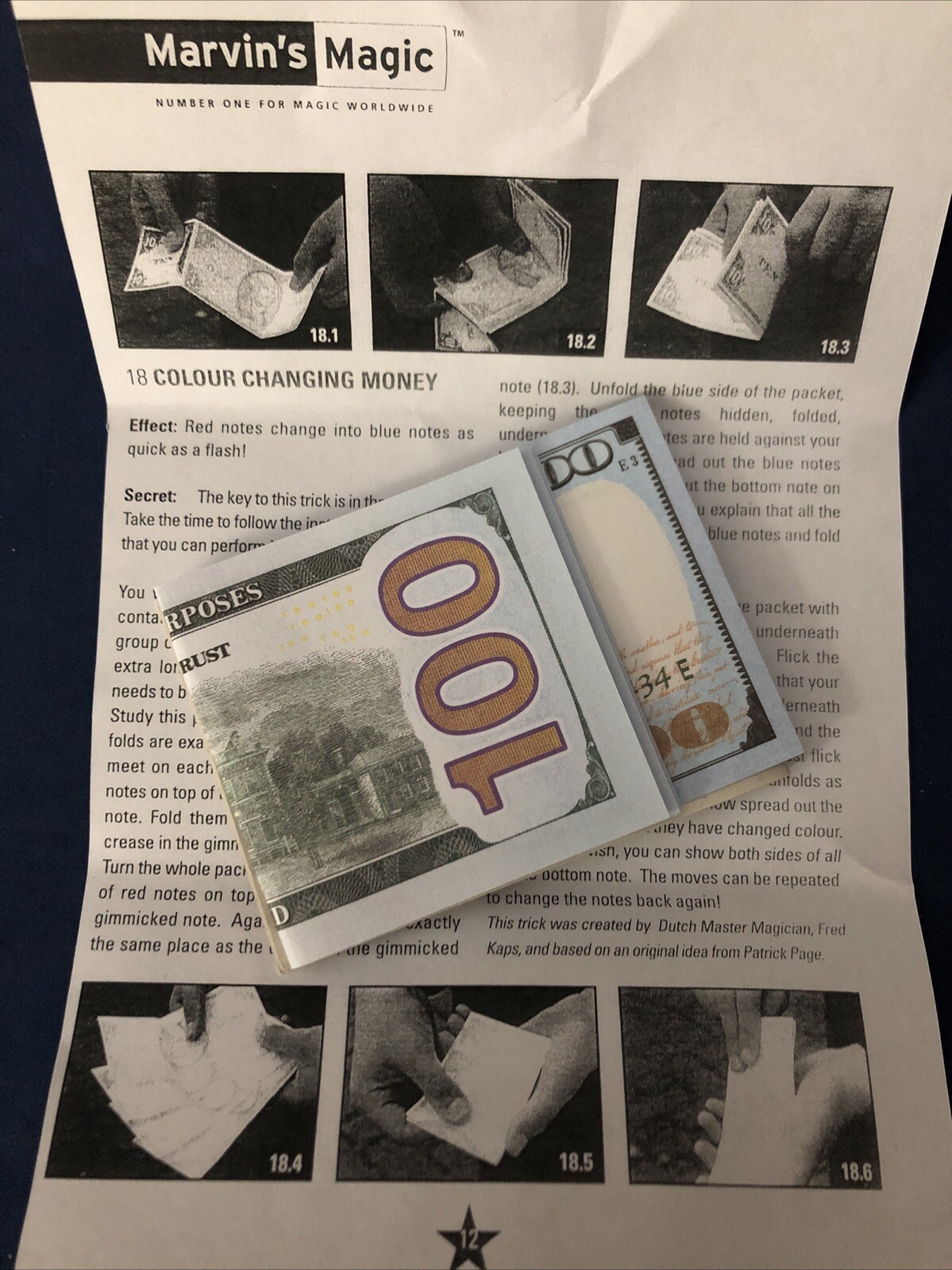 Vintage Magic Trick Colour Changing Money Magic Trick W/ Inst. Rare $2 to $100