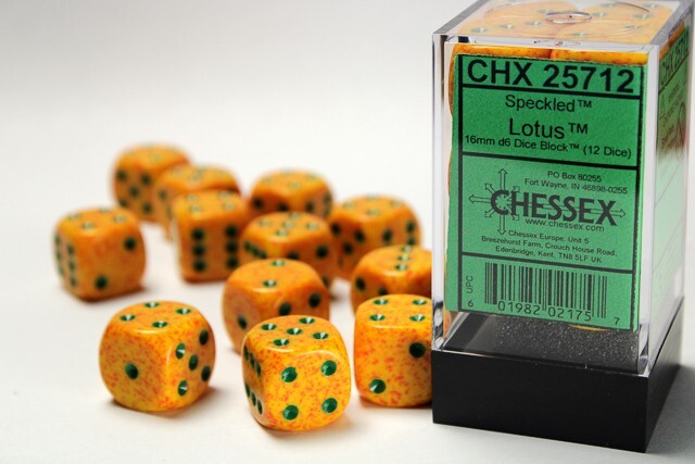 Chessex Speckled LOTUS with Green 12 Dice Set - 6 Sided - 16mm d6 Dice Block