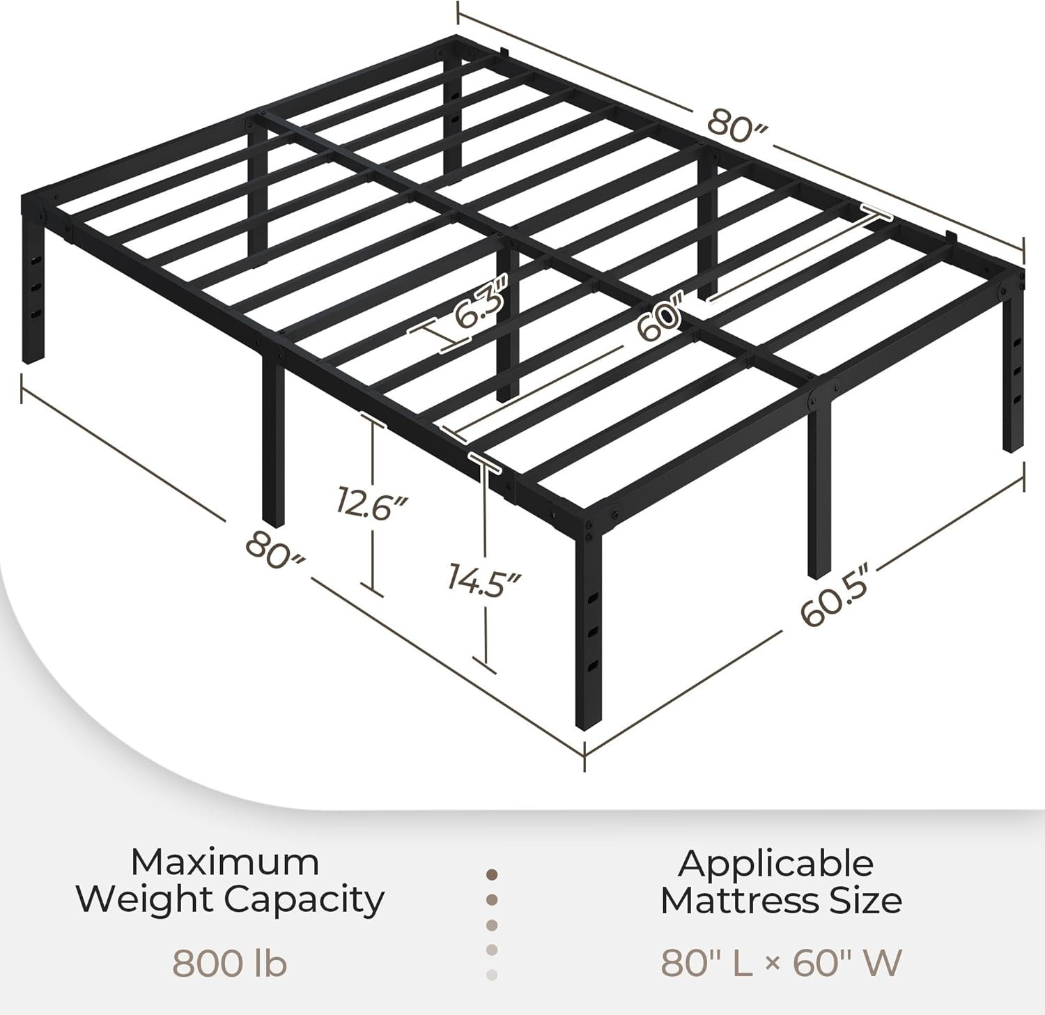14" Metal Queen Platform Bed Frame with Storage, Easy Assembly, No Box Spring