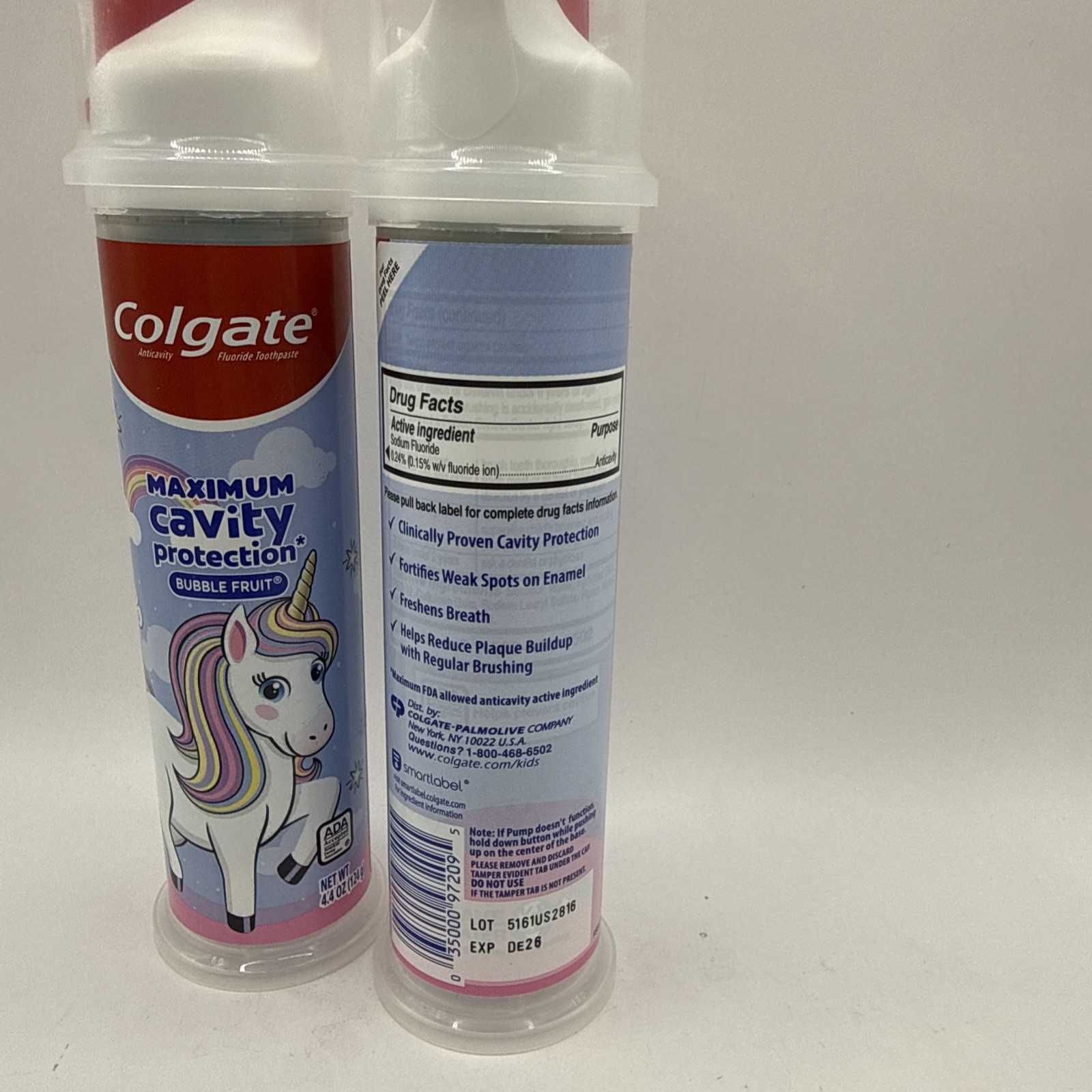 2 PACK Colgate Kids Unicorn Toothpaste Pump with Fluoride 4.4 Ounce Ages 6+