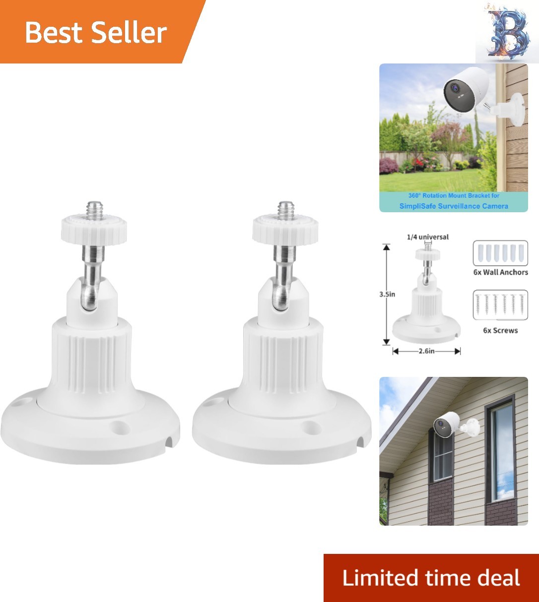 2-Pack Adjustable Wall Mount for SimpliSafe & Arlo Cameras - Durable & Versatile