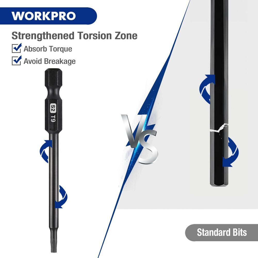 WORKPRO 10PC Security Torx Bit Set 3" Long Tamper Proof Torx Bit W/Magnetic Tips