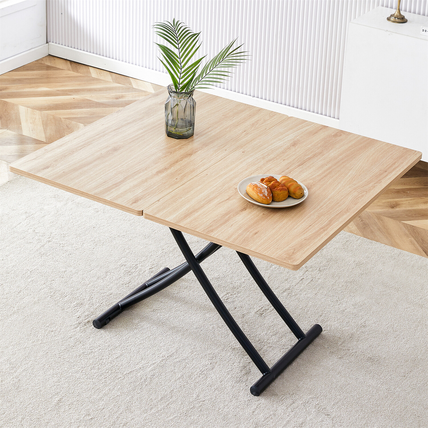 Modern Dining Table Wood Table Kitchen Dining Table with Metal Legs For 4 Person