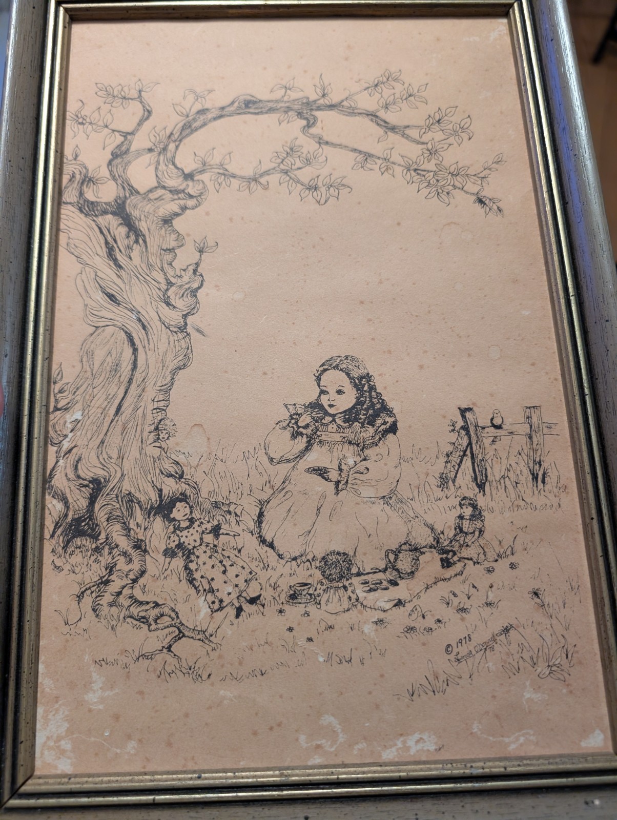 Linda O'Donnell 1978 Pencil Drawing  Child Under A Tree, No Glass