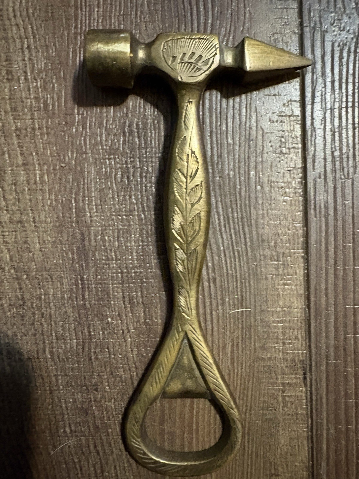 Vintage Solid Brass Hammer Bottle Opener Engraved Bar Tool Novelty Barware
