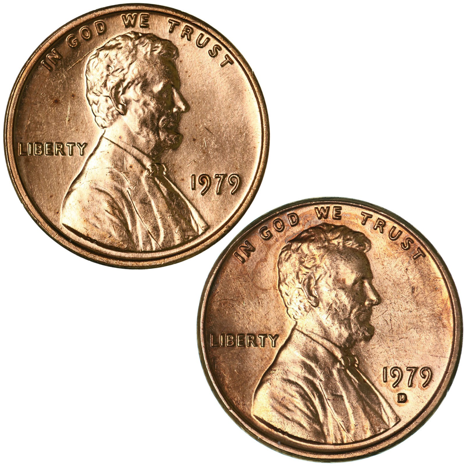 1979 P D Lincoln Memorial Cent Brilliant Uncirculated 2 Coin Year Set