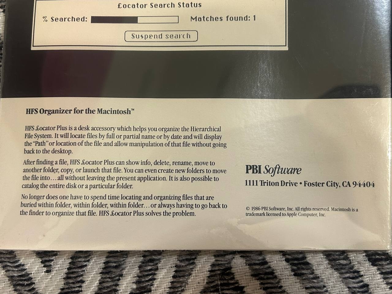 HFS Locator Plus Macintosh Manual Book PBI Software 1986