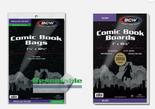 1000 - BCW  Silver Resealable  2MIL Poly Comic Book  Bags & Backing Boards