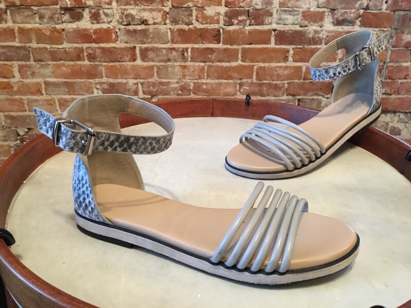 Logo Lori Goldstein Grey Snake Leather Grace Ankle Strap Sandal New