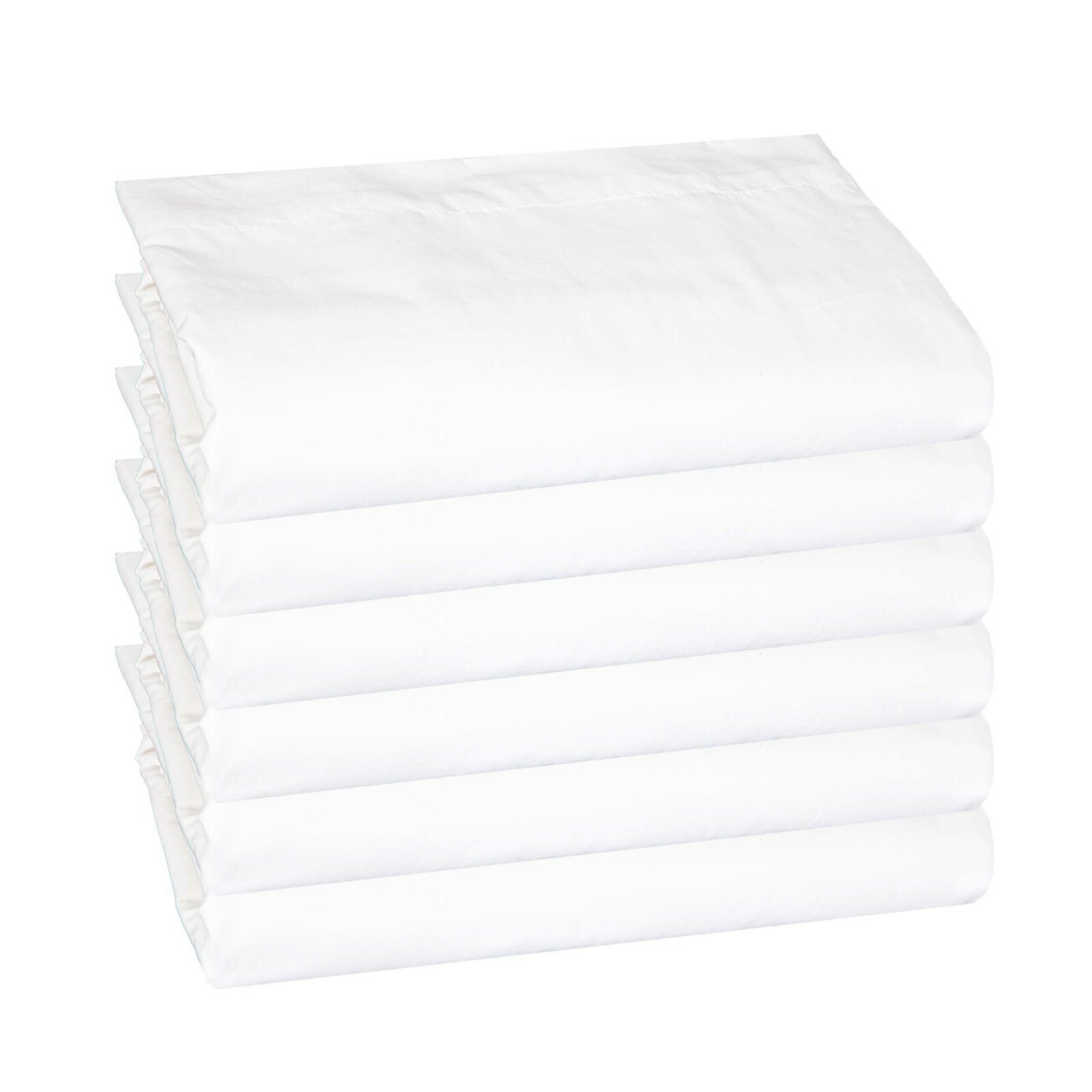 6 Pack of Flat Bed Sheets, White, 200 Thread Count, Size Options, Color Coded