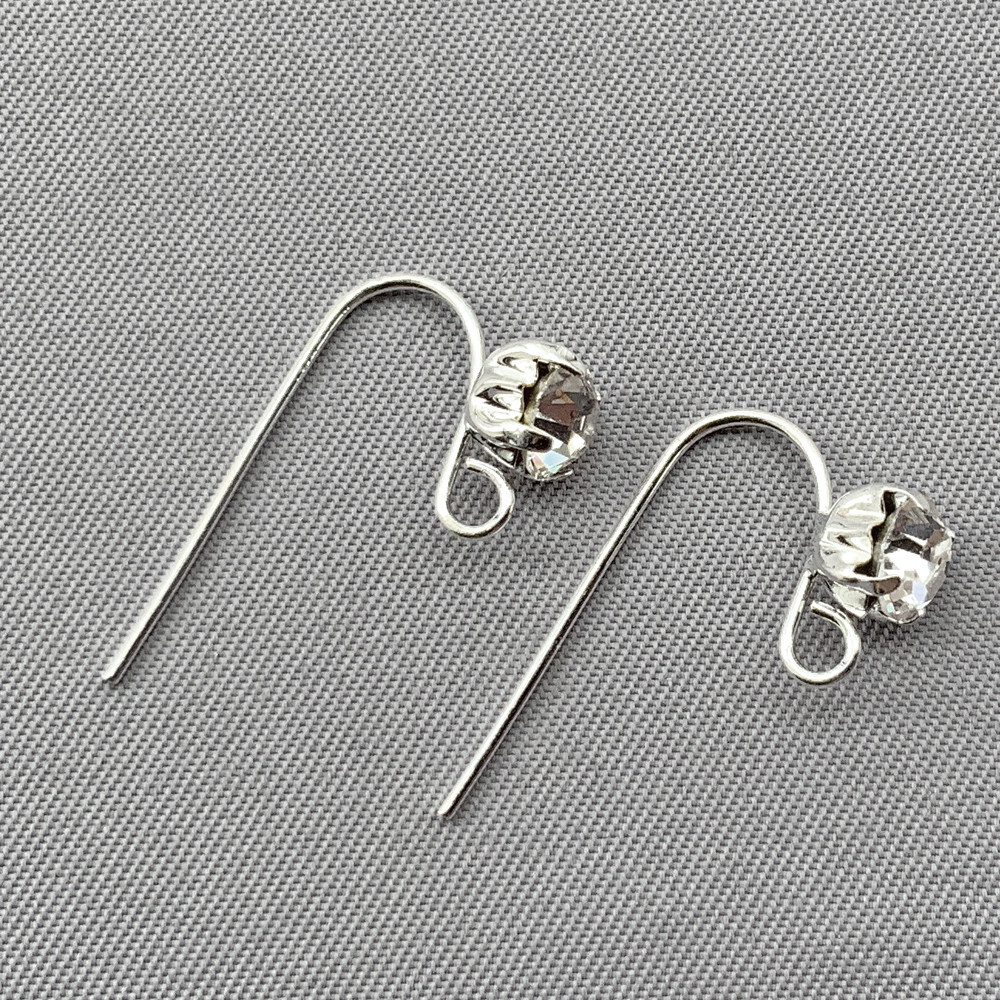 Crystal Rhinestone Hook Earwires 20x16mm Silver Plated Alloy Q3 Pair Per Pkg