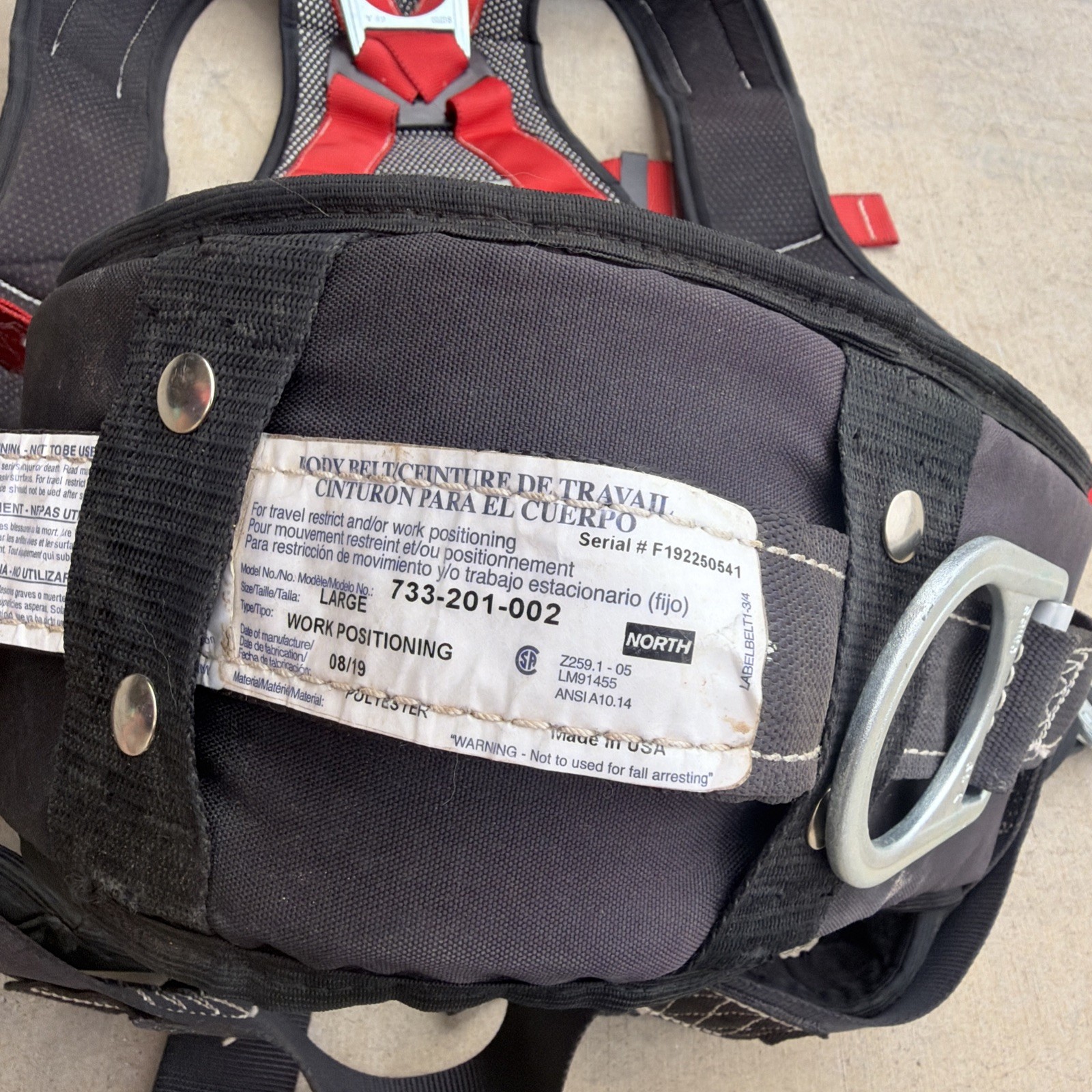 North Saf- T- Climb Harness Used size Large 733-201-002