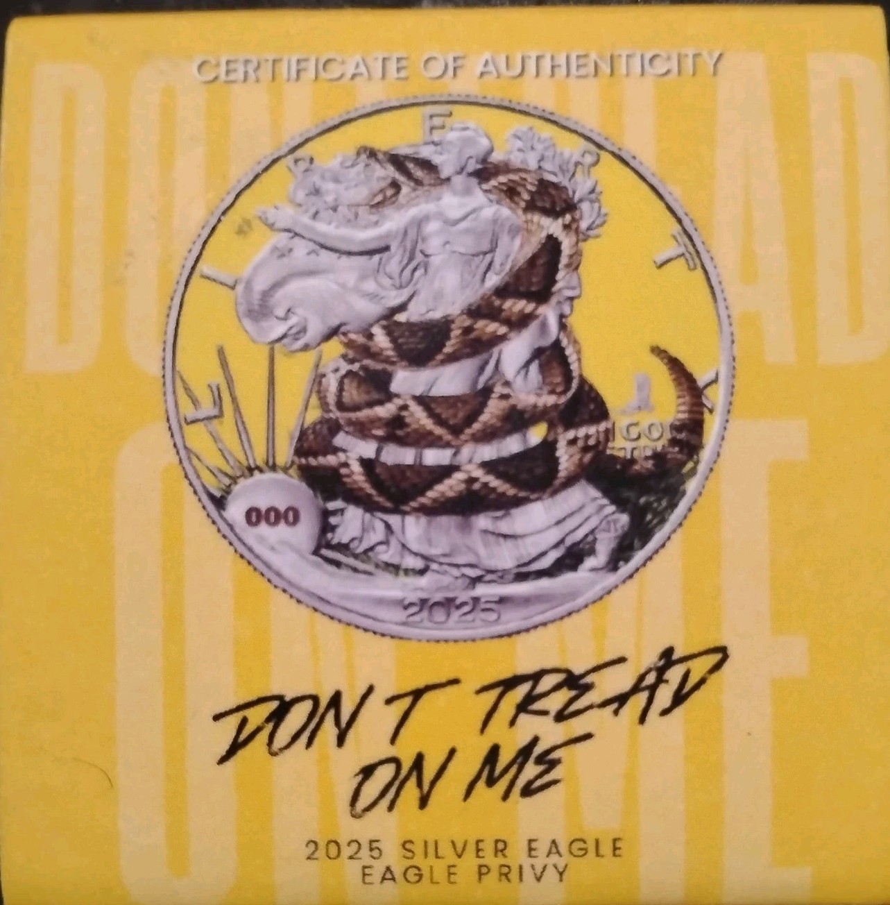 2025 U.S. Eagle Don't Tread on Me Edition 1 oz Silver Coin mintage #378/499