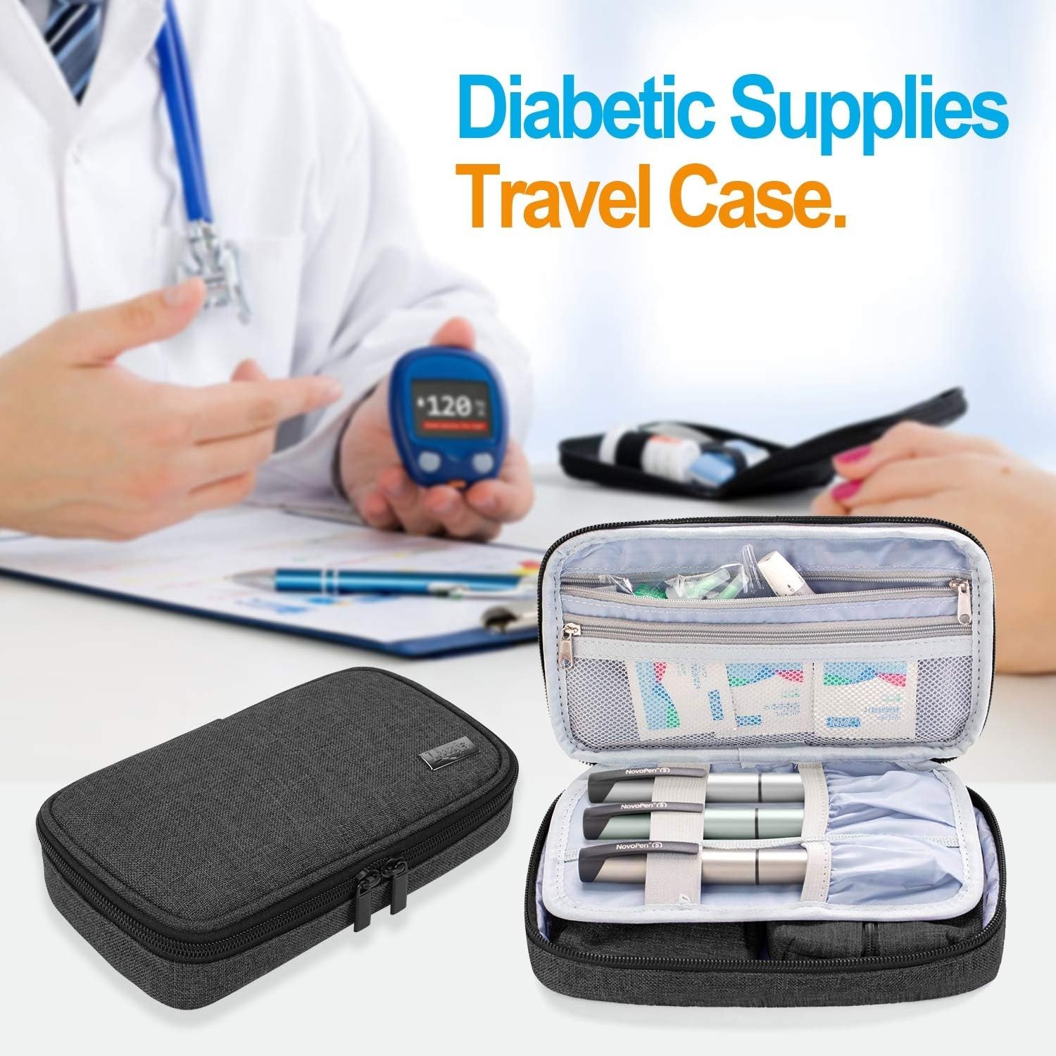 Multi-Function Black Diabetic Supplies Case - Keeps Your Essentials Organized