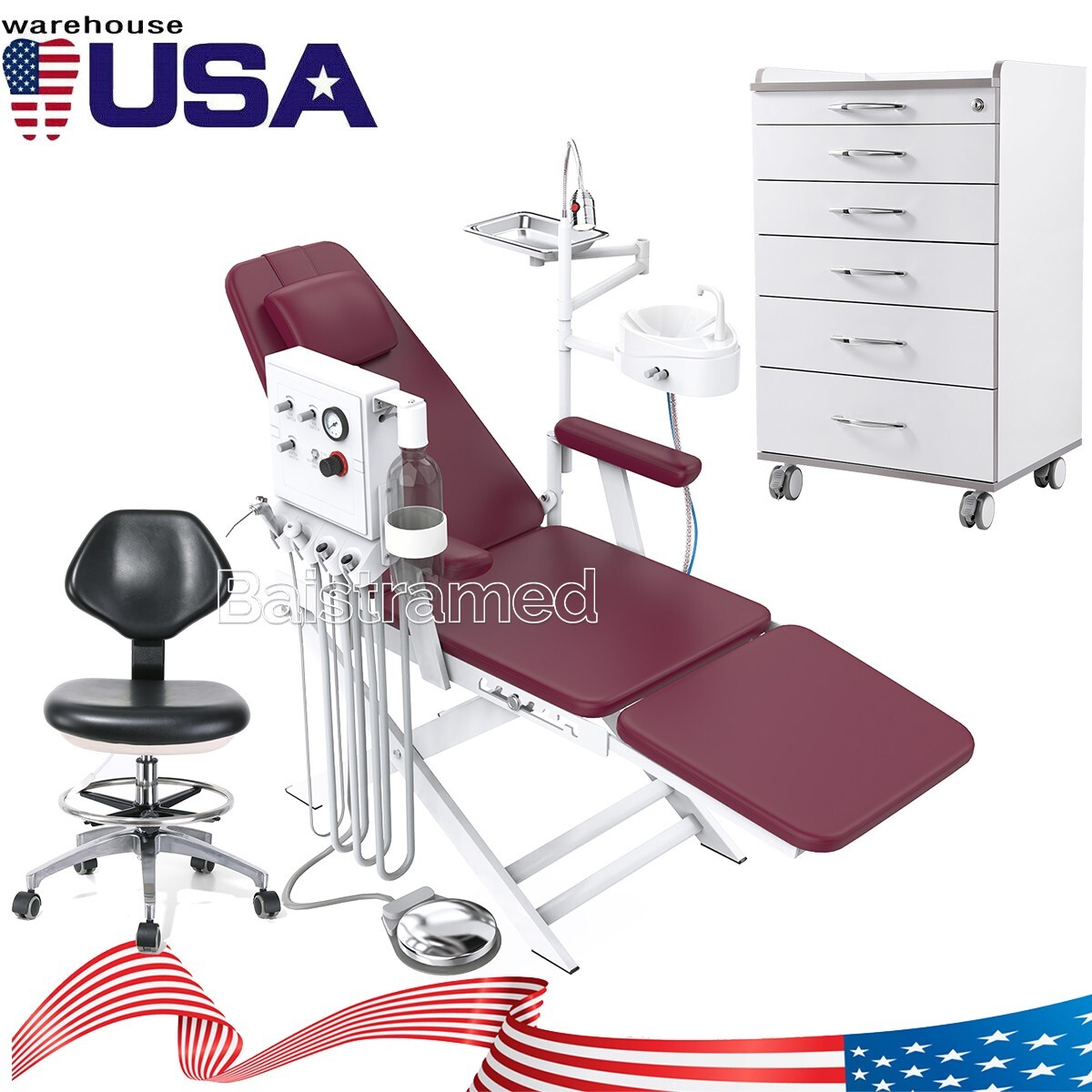 Portable Dental Folding Chair+LED Light+Air Turbine 4Hole/Storage Cabinet /Stool