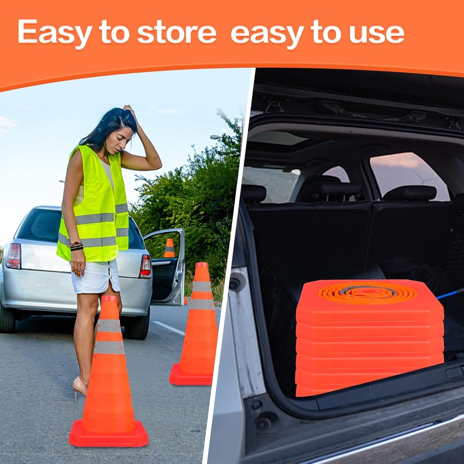 18 Inch 6 Pack Traffic Cones,Collapsible Safety Cones,Multi Purpose Pop-Up Cones