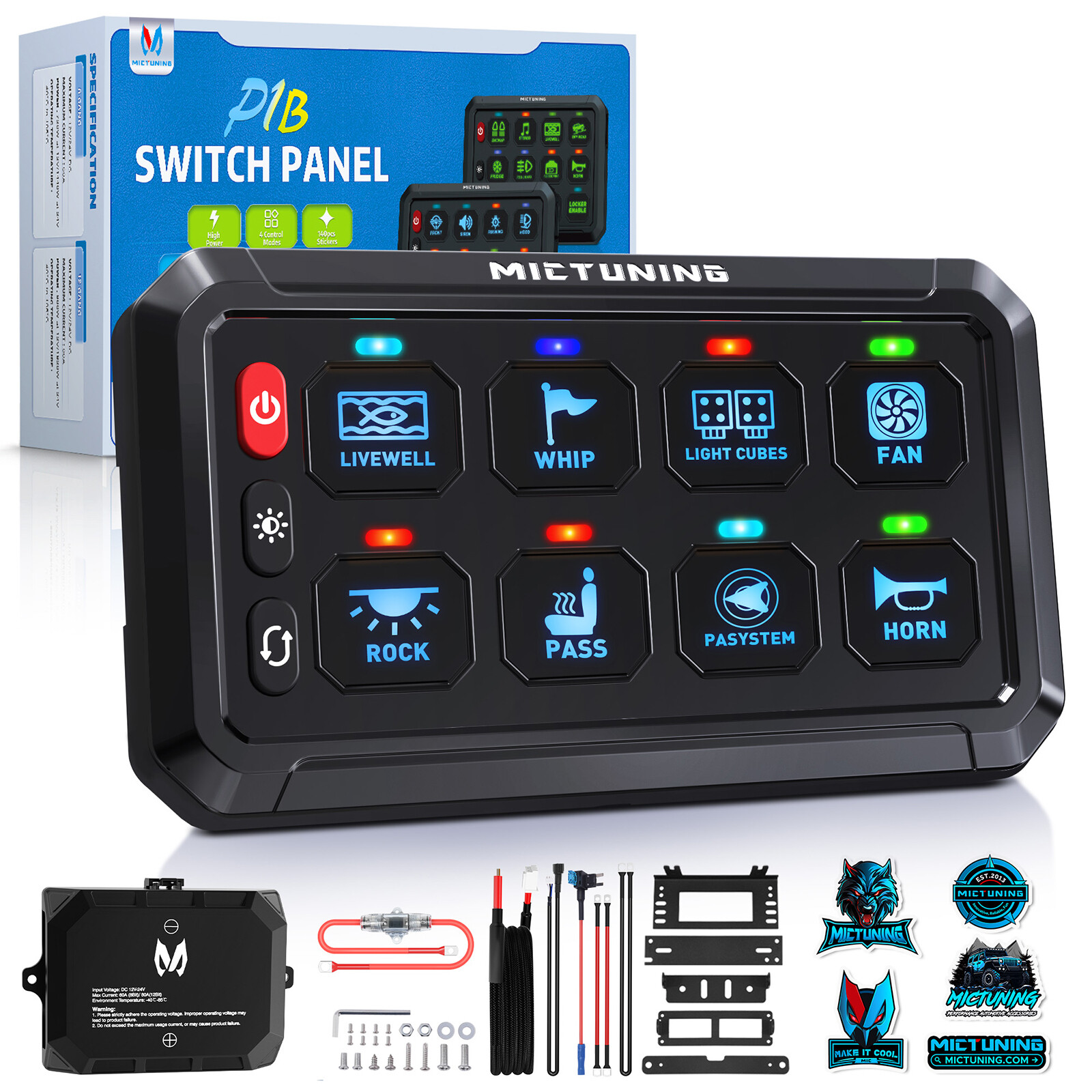 MICTUNING 8 Gang Switch Panel LED Circuit Control Relay System Box Truck Marine