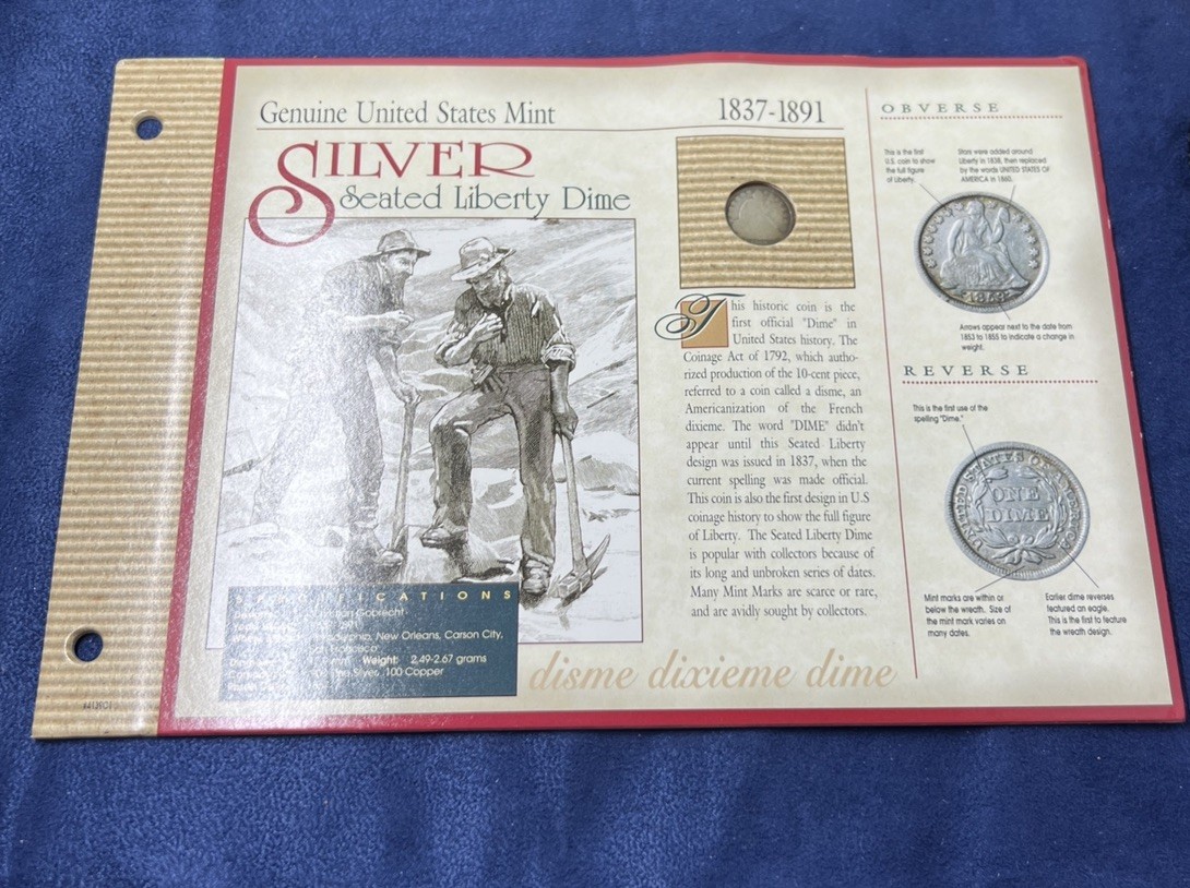 American Historic Society Silver Seated Liberty Dime Card | LOT 30