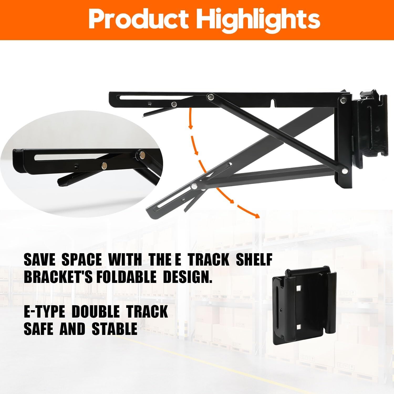12''Double Fittings E Track Shelf Bracket- Hinged Collapsible Table Brackets