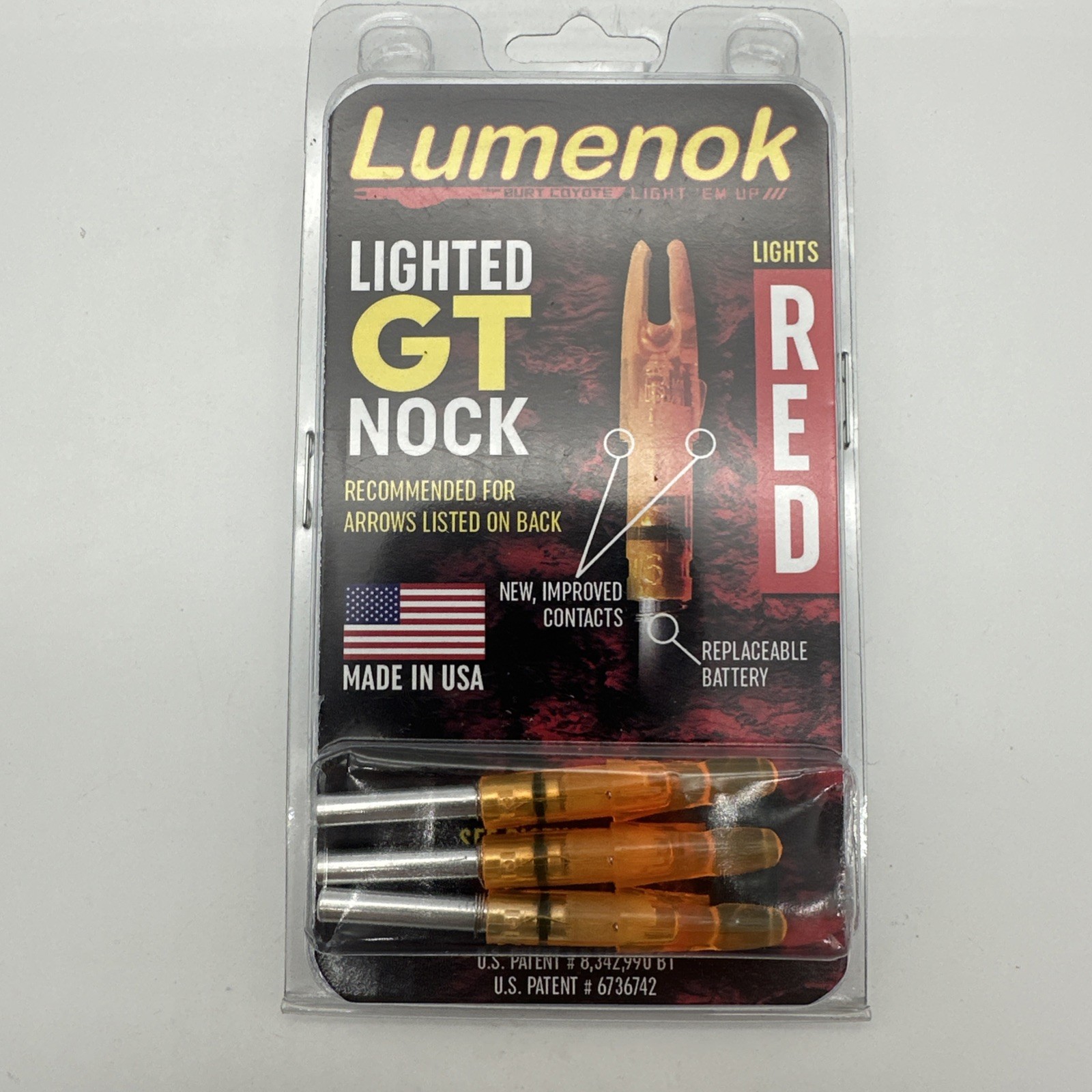 Burt Coyote Lumenok Lighted GT Nocks: 3pk RED Fits New