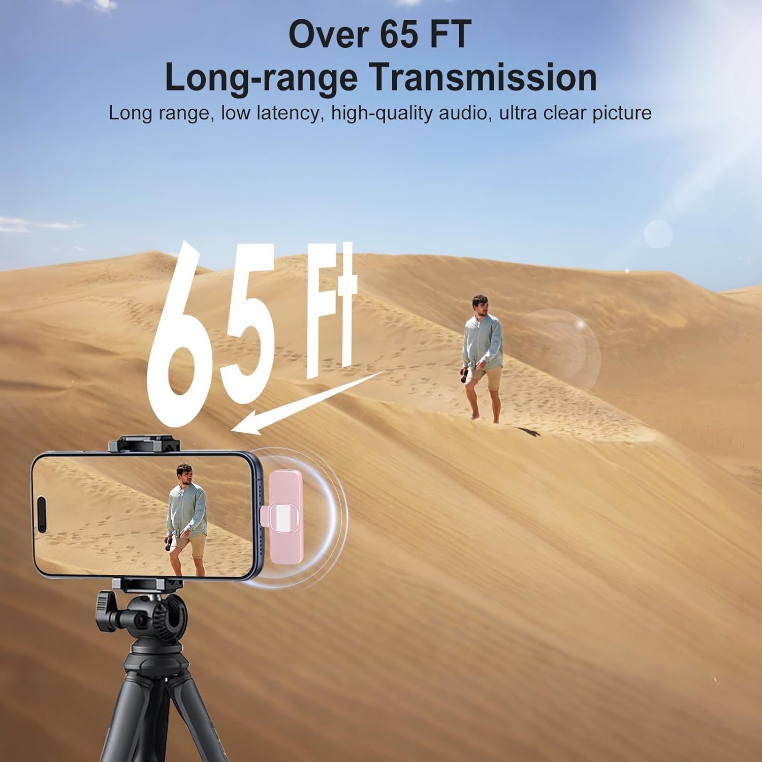 Wireless Lavalier Mic with 12-Hour Battery & 65ft Range - Perfect for Vlogs