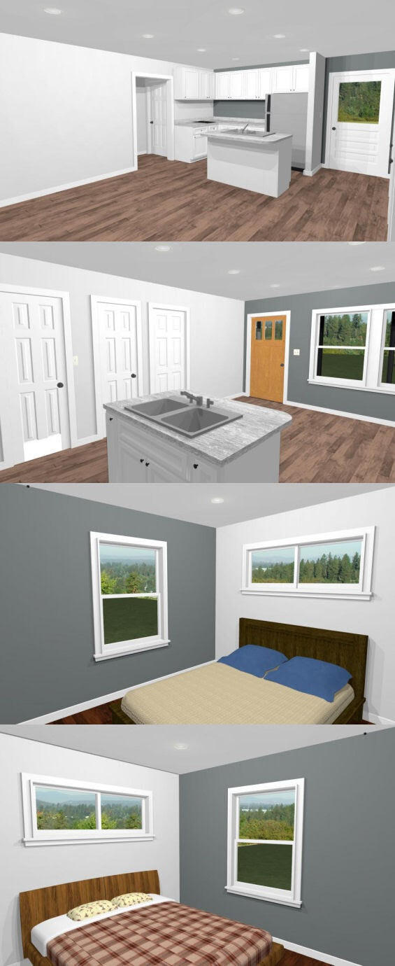 36x20 House -- 2 Bedroom 2 Bath -- 720 sq ft -- PDF Floor Plan -- Model 3B