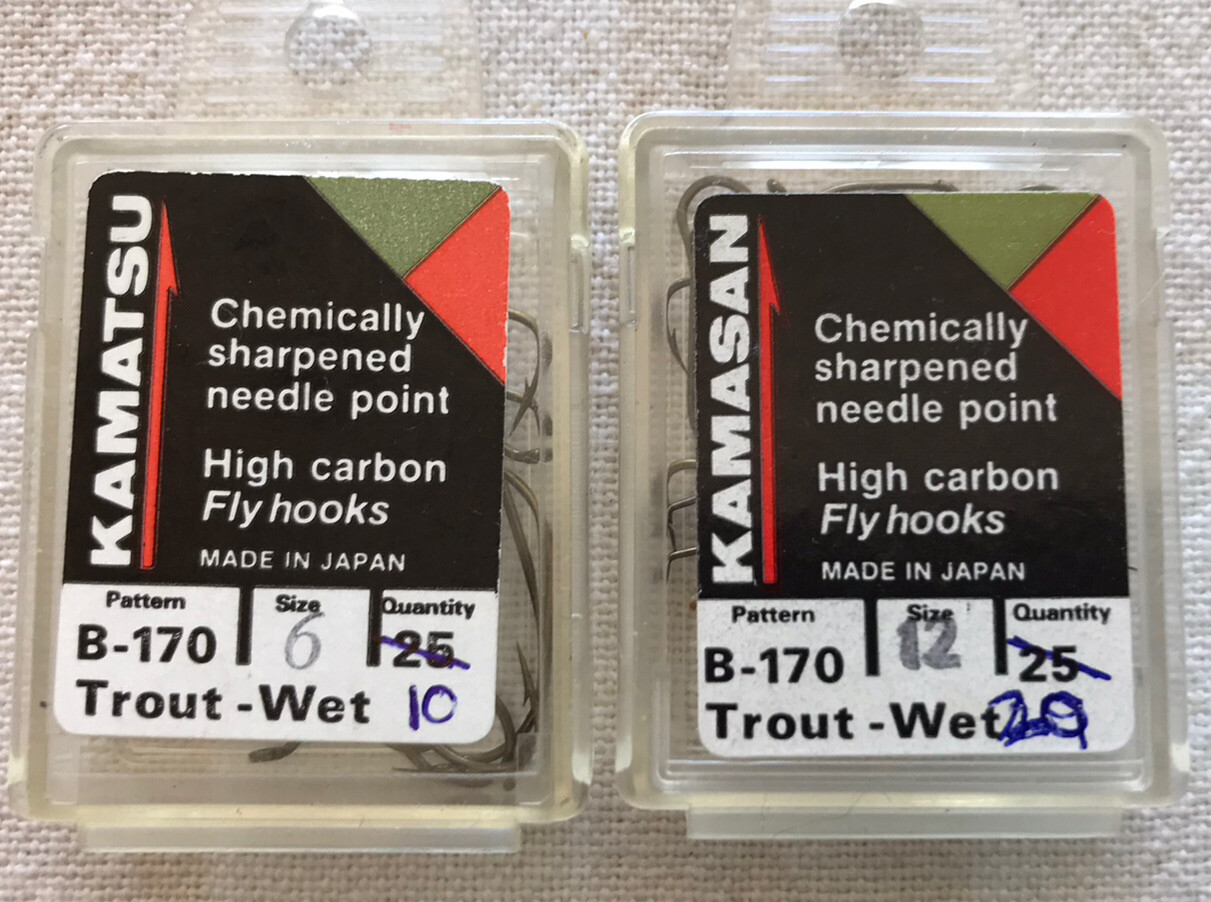 30 HOOKS  Kamasan Trout Wet -Size 6 x 10 & Size 12 X 20 In Plastic Containers
