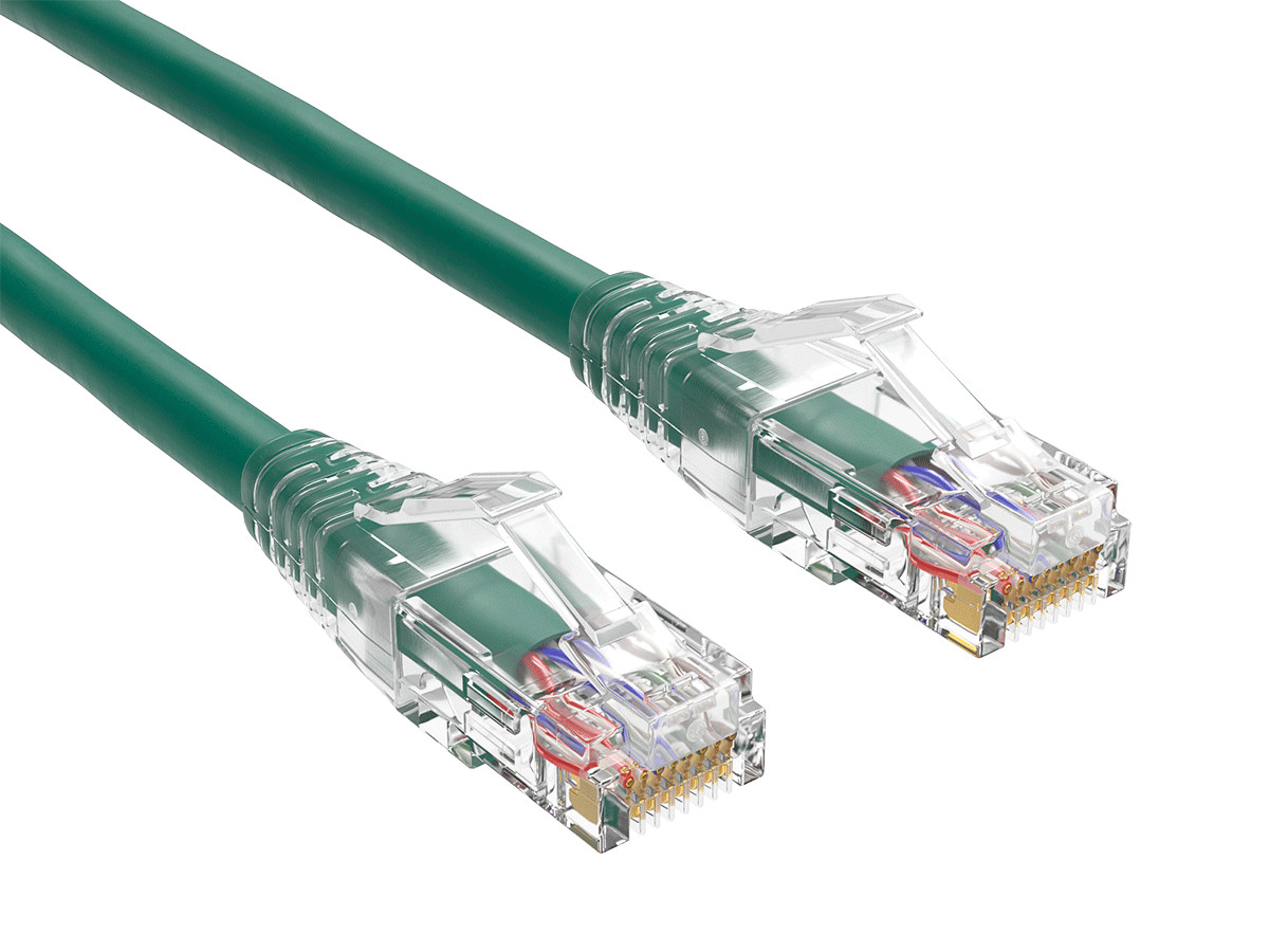 15ft Cat6 Ethernet Patch Cable with Clear Boot, UTP, Pure Bare Copper, Green