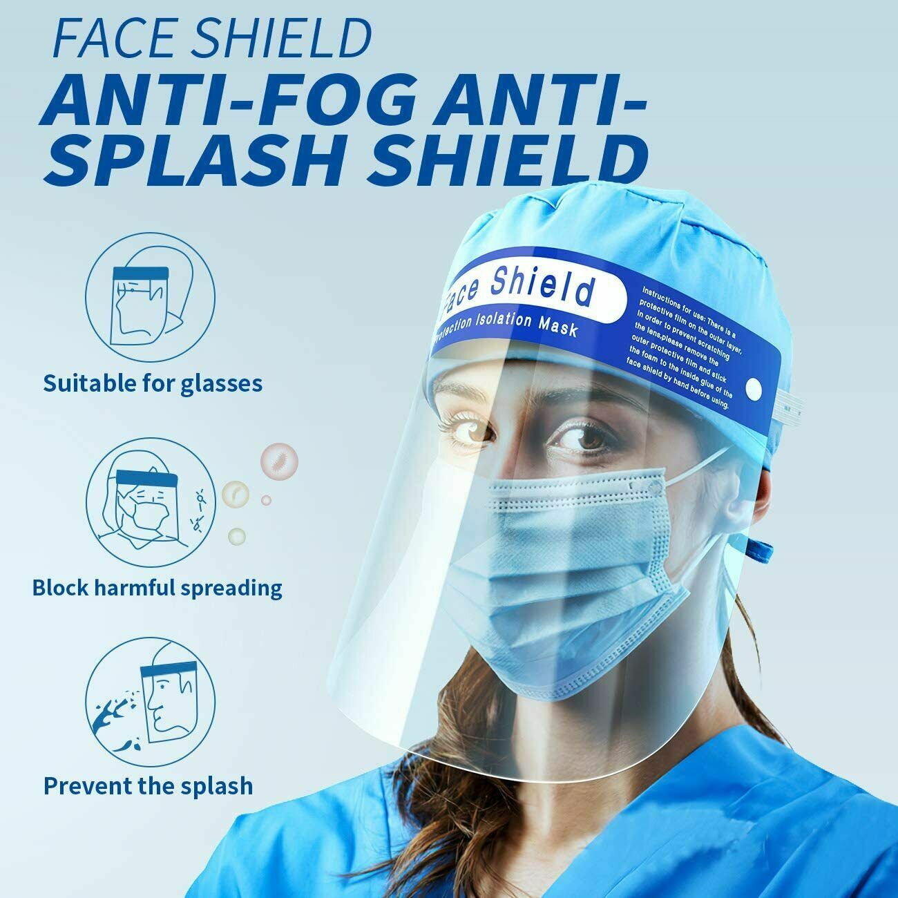 10 Pack Reusable Face Shield Adjustable, Face Shield Clear Visor Anti Dust Cover