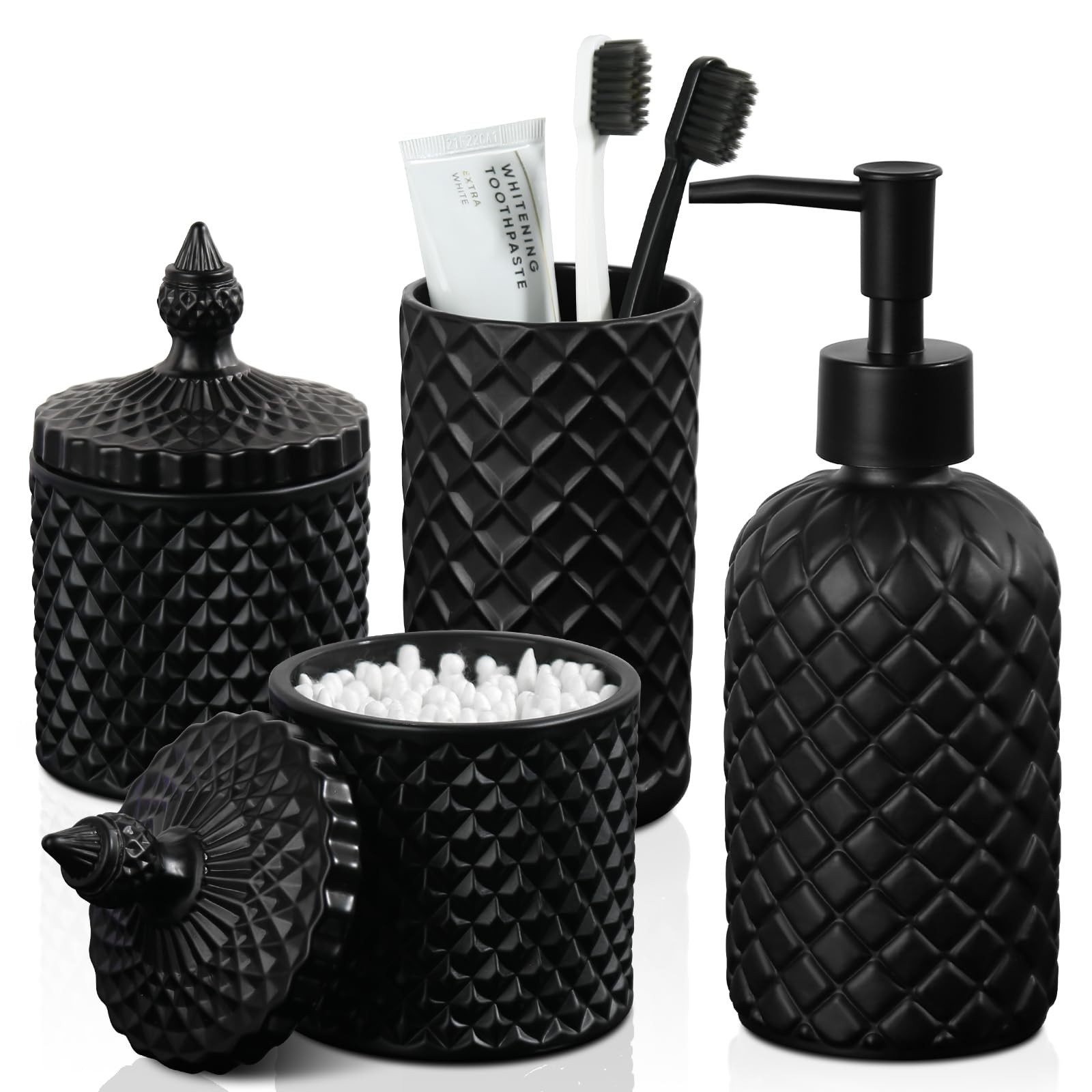 Matte Black Bathroom Accessories Set, 4 Pack Black Bath Accessory Sets Comple...