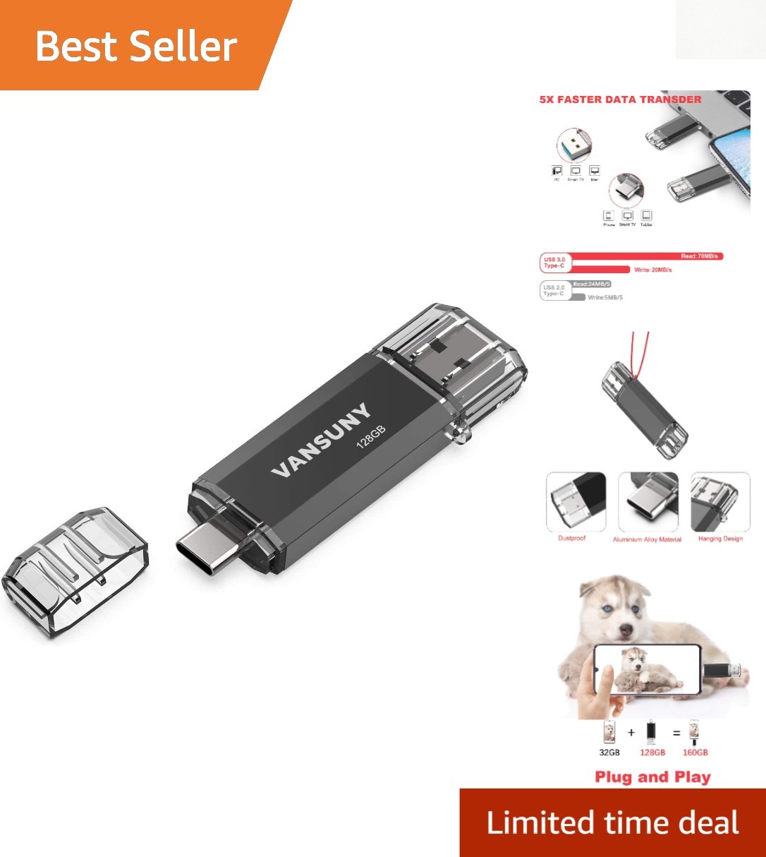 Temperature-Proof 128GB USB C Flash Drive & OTG Memory Stick for Quick Access