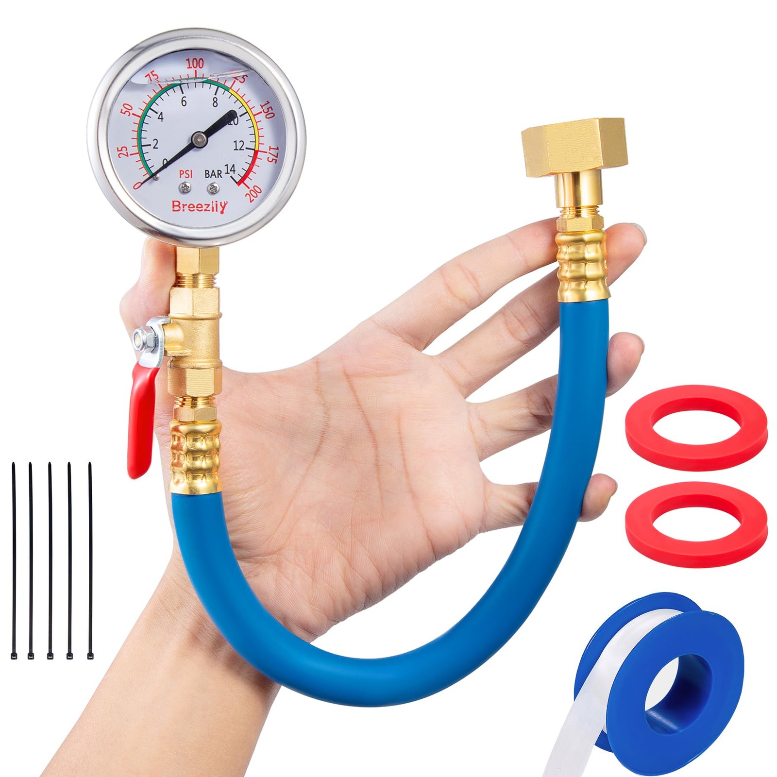 Breezliy Water Test Pressure Gauge Kit,2.5" Dial+12" EPDM Rubber+1/4" Lead-Fr...