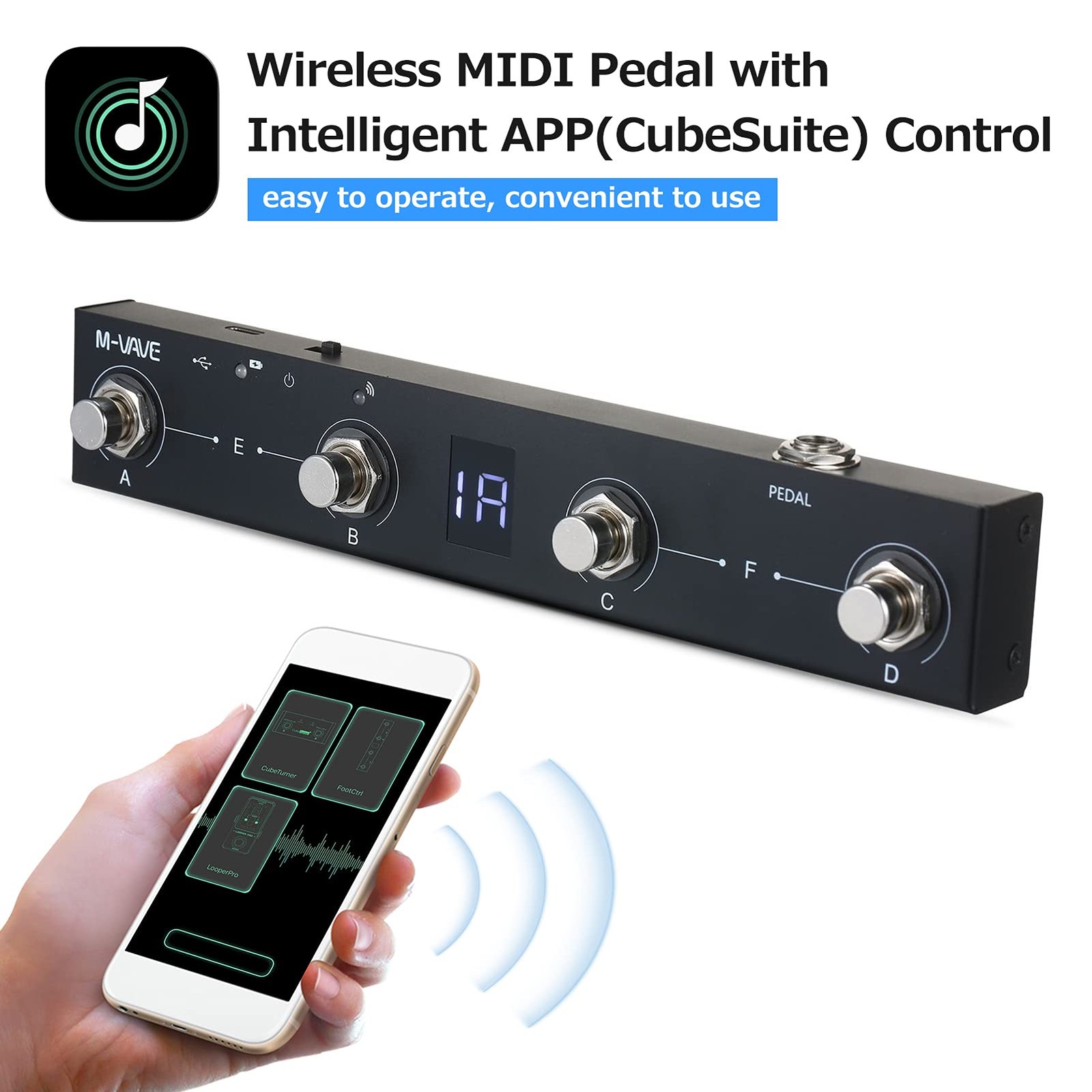 BT MIDI Foot Controller Wireless MIDI Controller Rechargeable 4 Buttons 1P