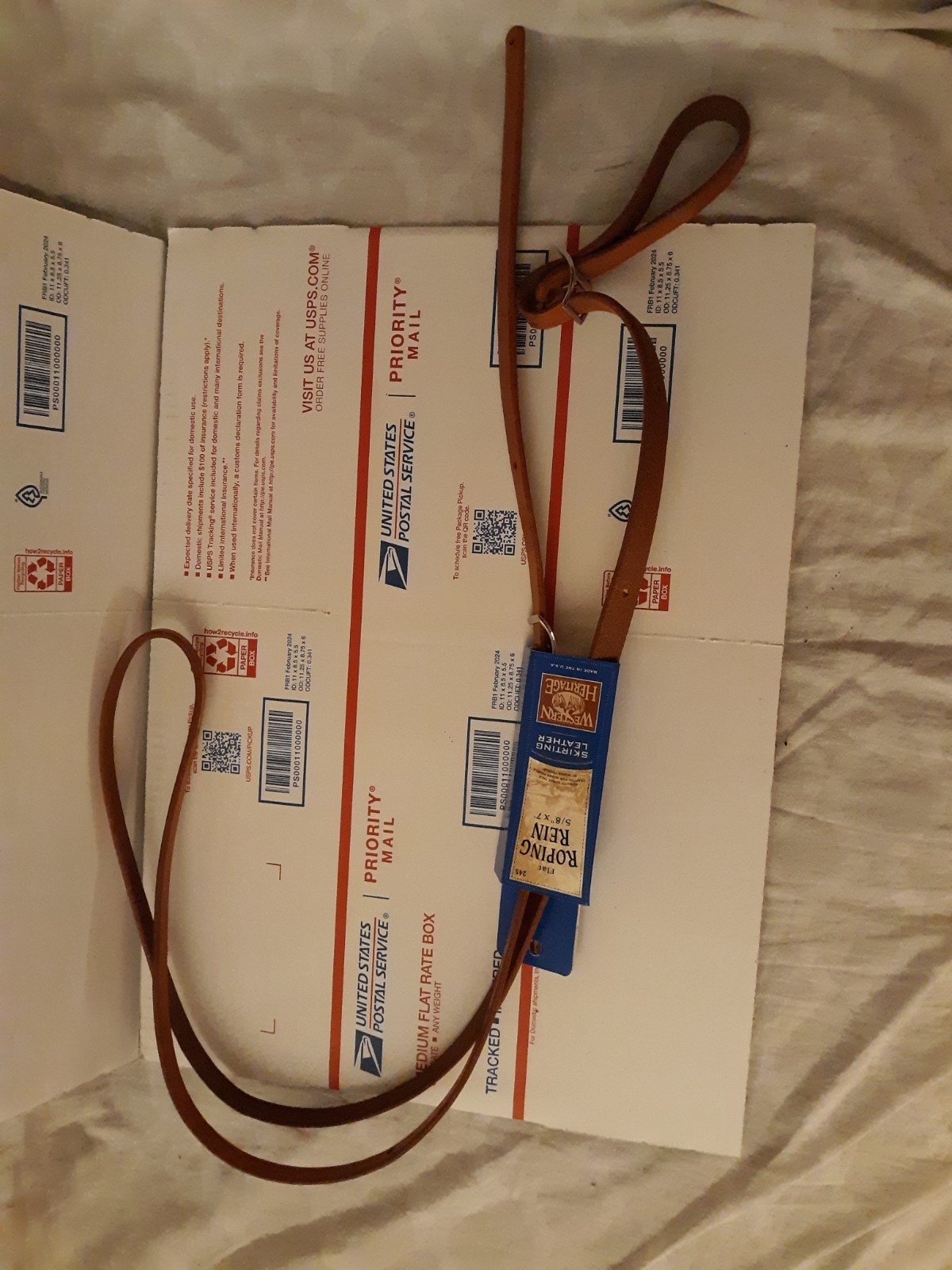 1 New, Western Heritage Flat Roping Rein 245, 5/8 x 7'   Leather Made in USA