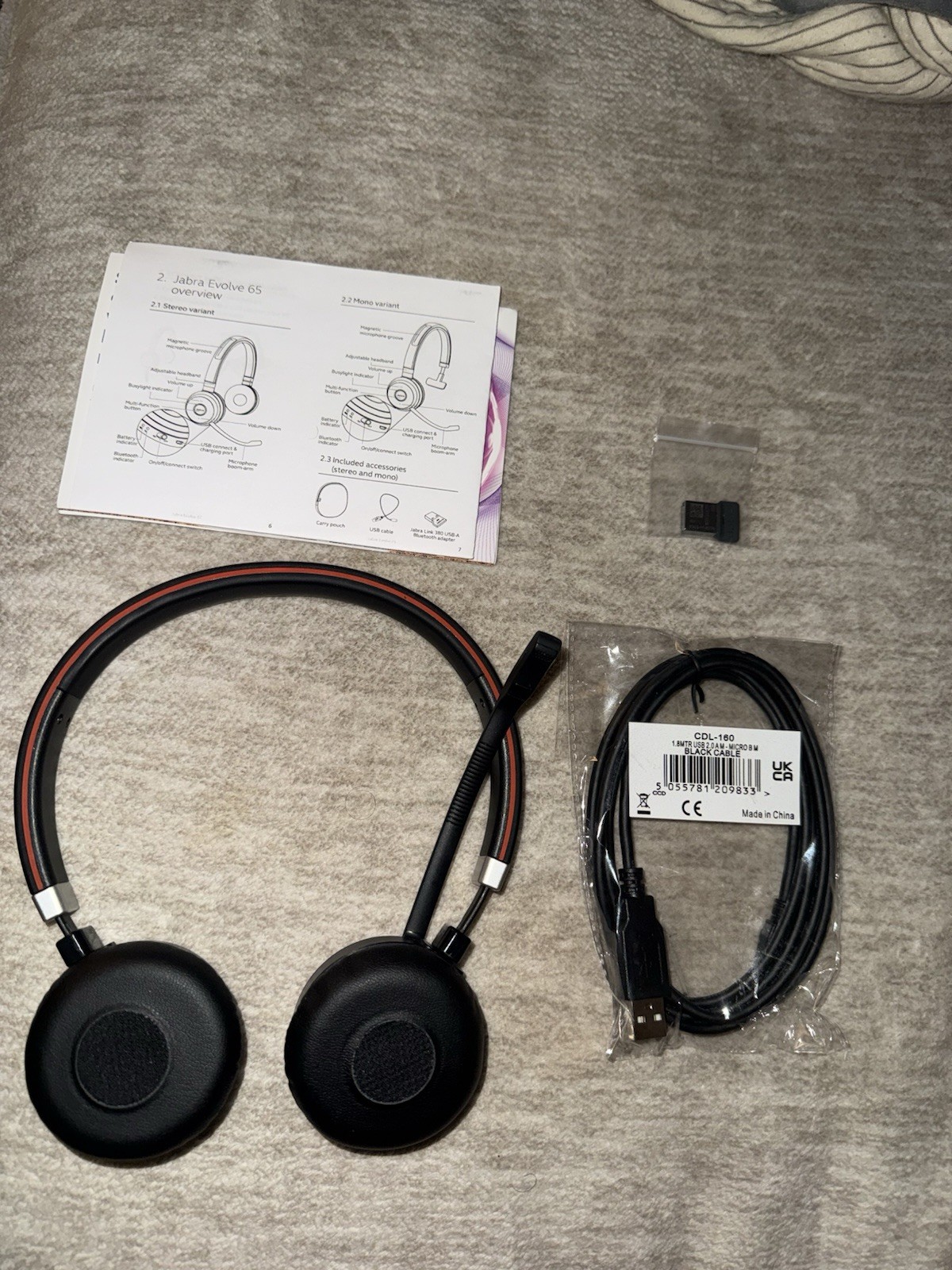 Jabra Evolve 65 UC Stereo Wireless Bluetooth Headset USB Dongle 6599-829-409