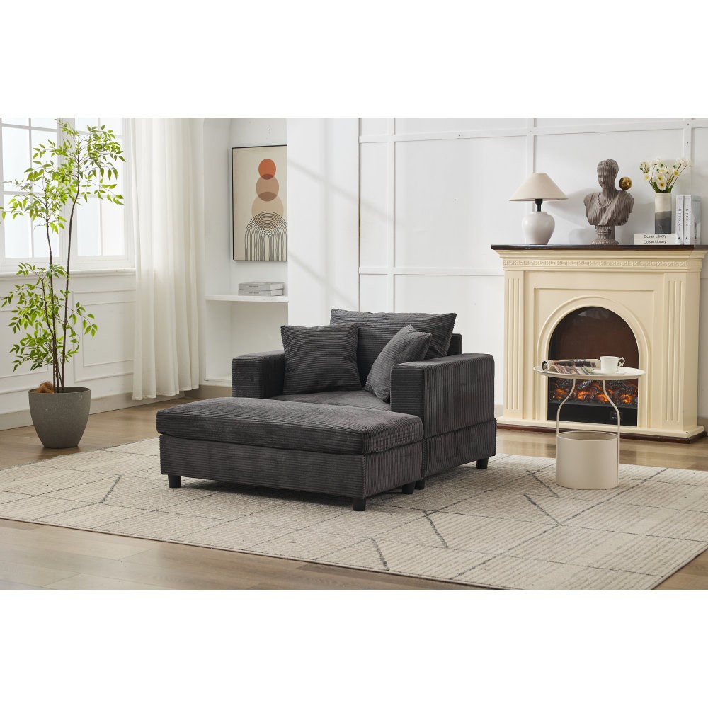 Modern Chaise Lounge Chair w/ Ottoman Sleeper Sofa Bed Dark Gray Corduroy