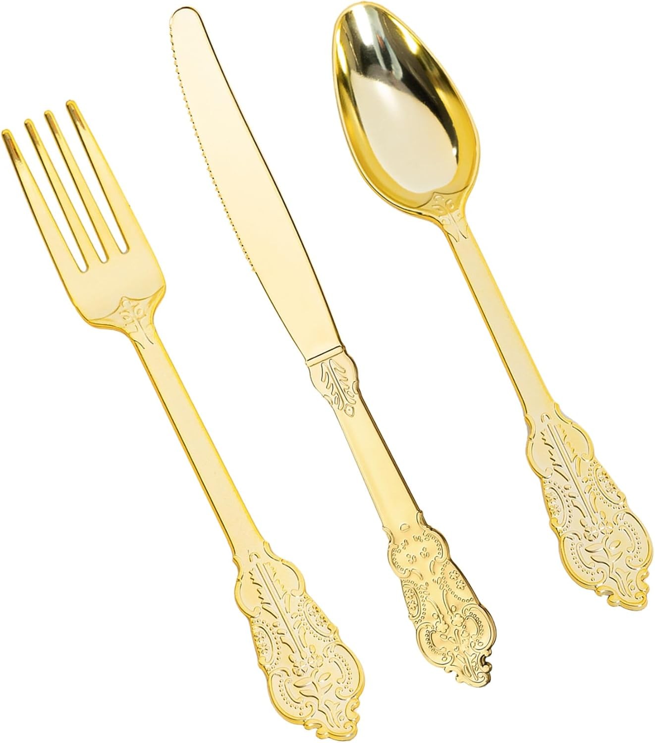 Gold Plastic Sierware Set Disposable Utensils -Include 80 Forks,