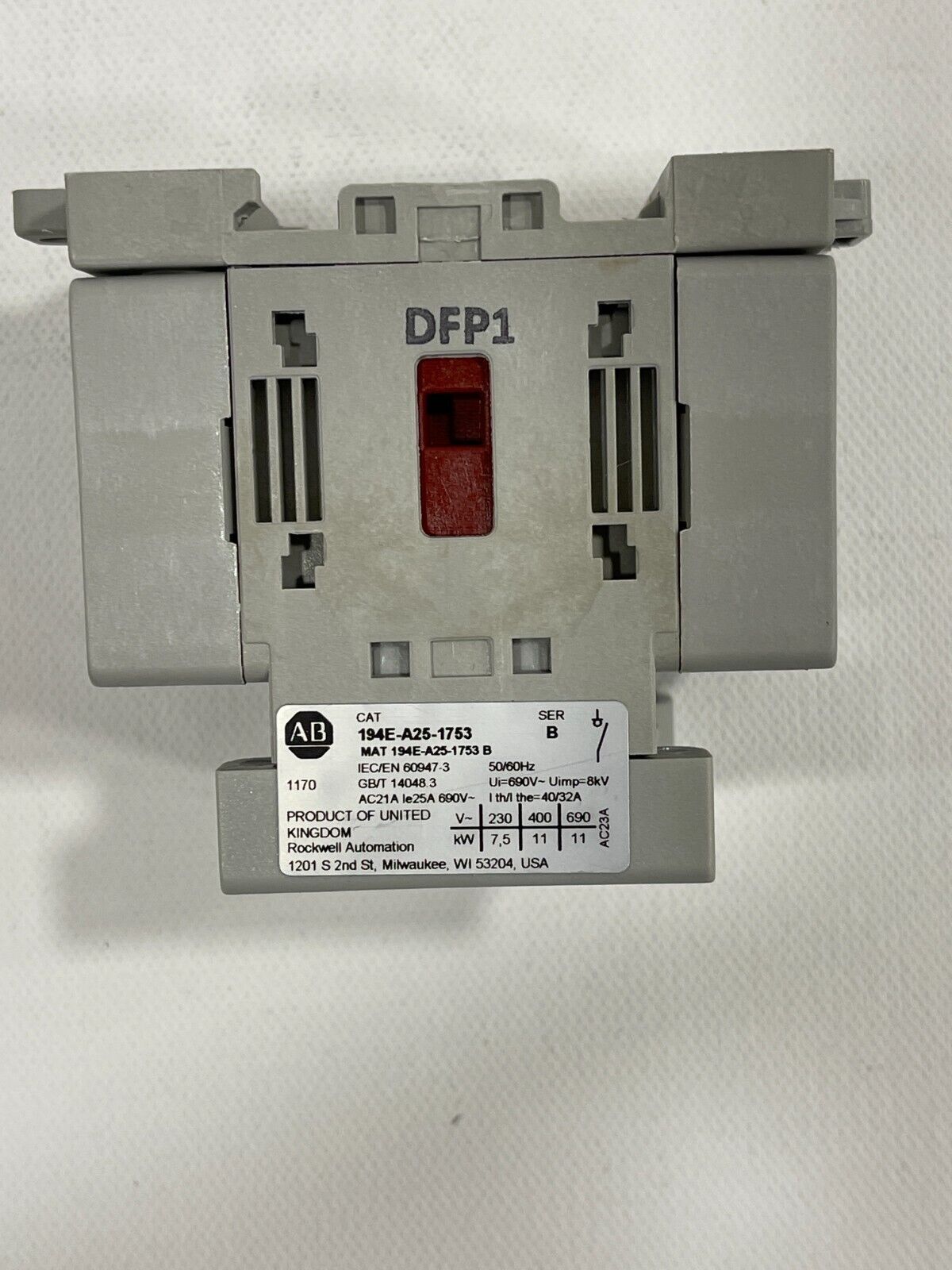 New! Allen Bradley 194E-A25-1753 Load Switch 25 AMP LOAD 3 POLE 2 POSITION SER B