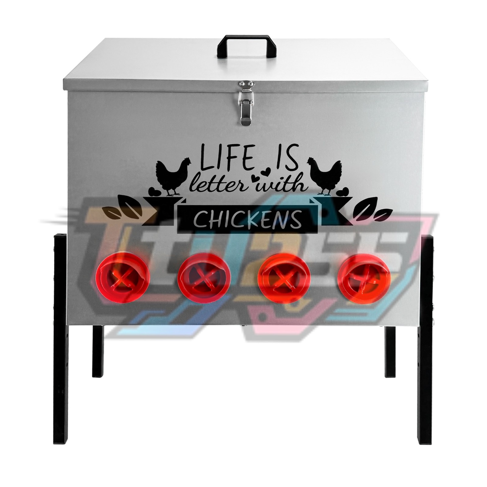 1* Extra-Large Chicken Feeder 95 lb Galvanized Metal with 10 No-Waste Ports