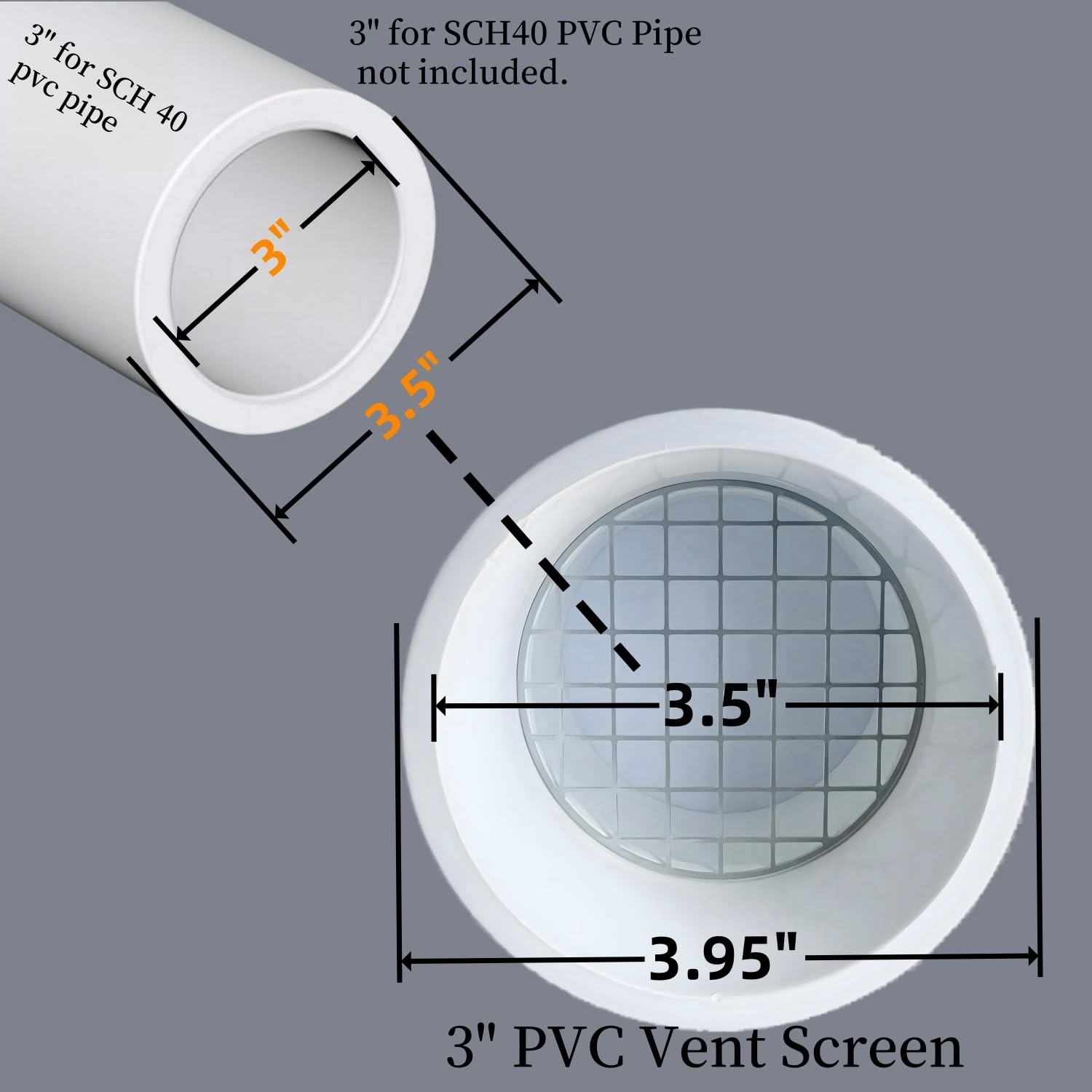 3" PVC Vent Cap with Stainless Fits Standard Pipe, 0 Degrees