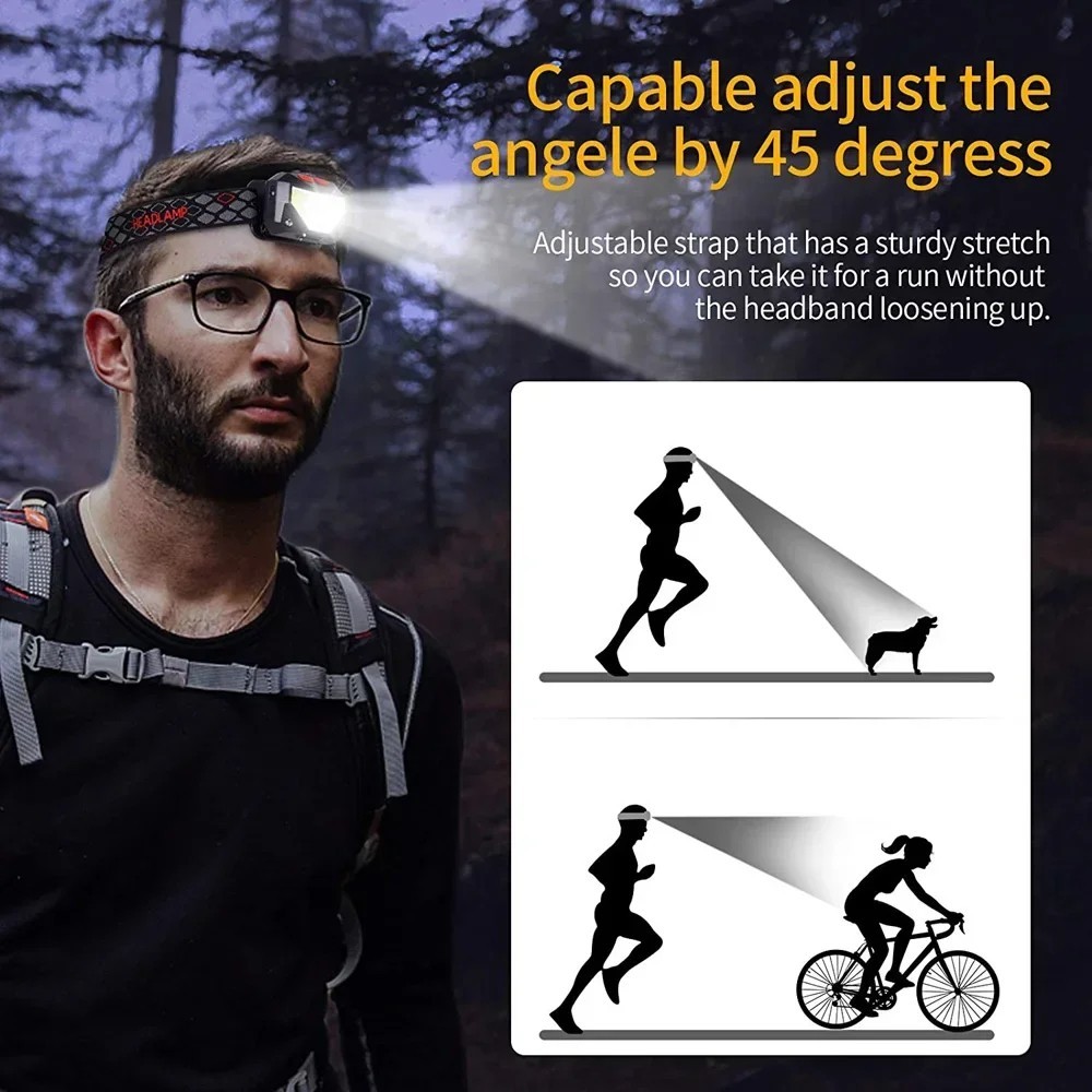 1x Headlamp COB LED Rechargeable Headlight Torch Work Light Bar Head Band USB