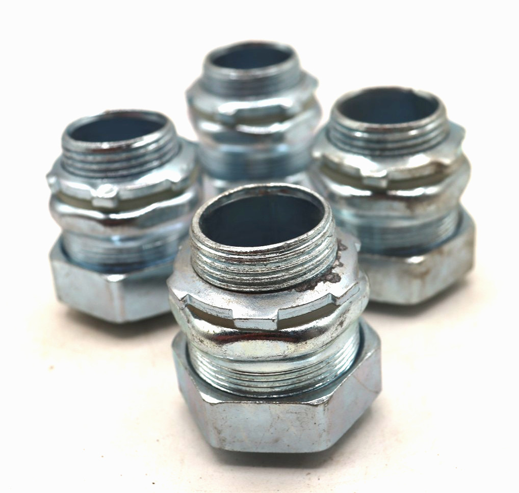 1 inch Liquid Tight Straight Connector, Zinc Electroplated Steel, Lot of 4