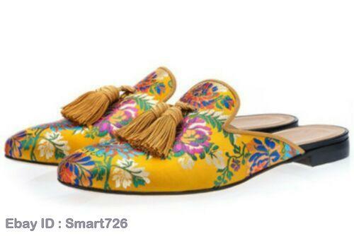 Mens Embroidery Flat Wearproof Driving Shoes Slip On Mules Leisure Shoes slipper