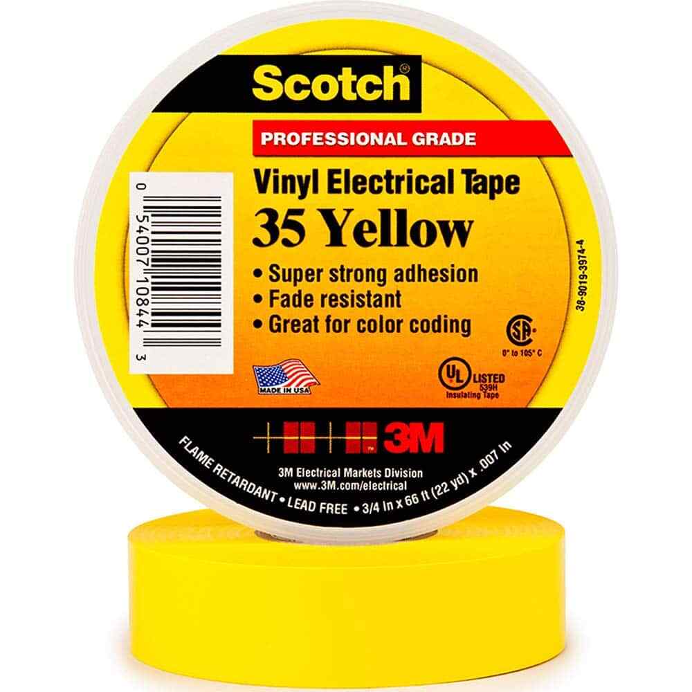 Scotch Vinyl Color Coding Electrical Tape 35, 1/2 in x 20 ft, Yellow