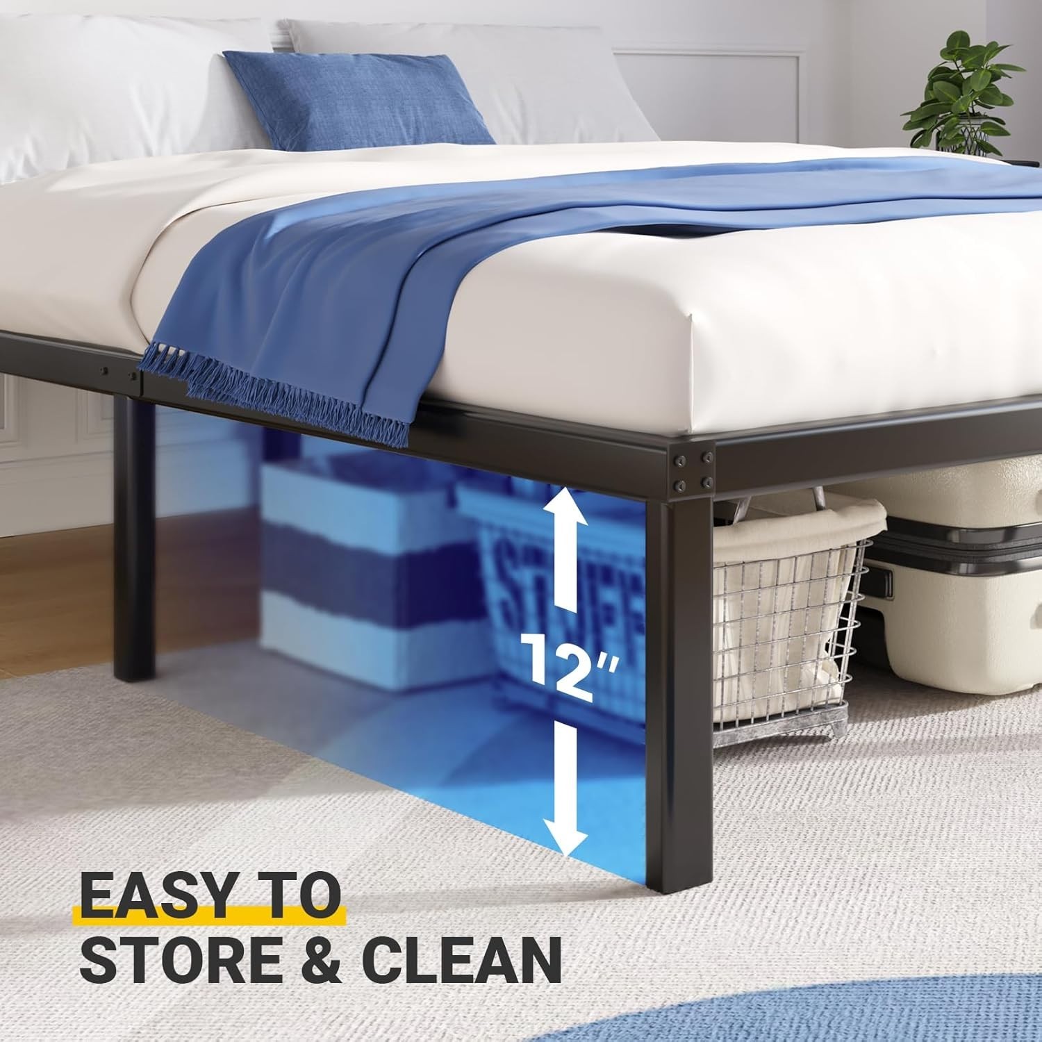 Queen Bed Frame - 14 Inch High Metal Platform Bed Frame Queen Size