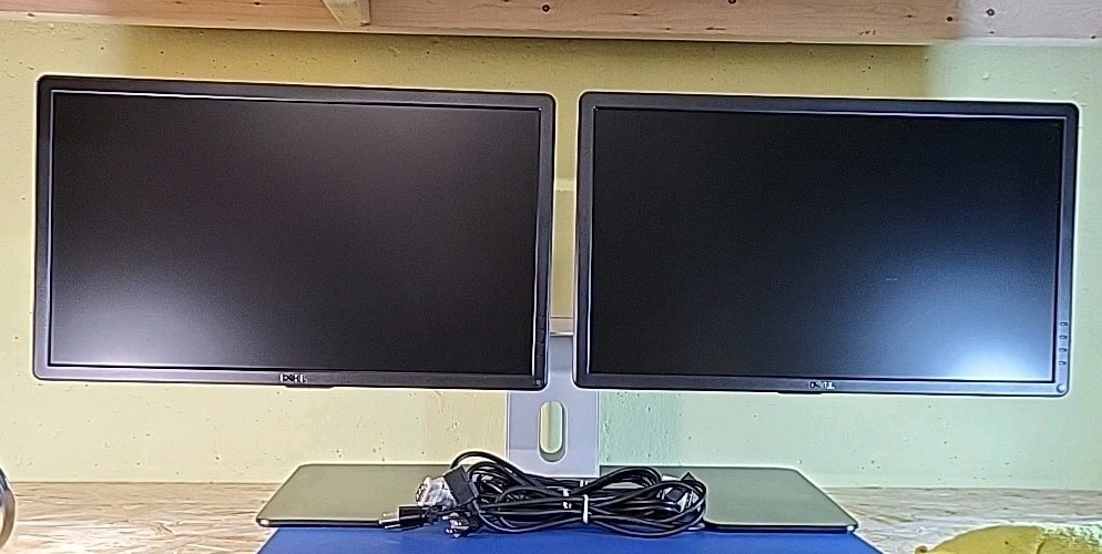 2 DELL 24" Flatscreen Displays E2414HT  & Dual Monitor Stand MDS14 + Cords MINT!