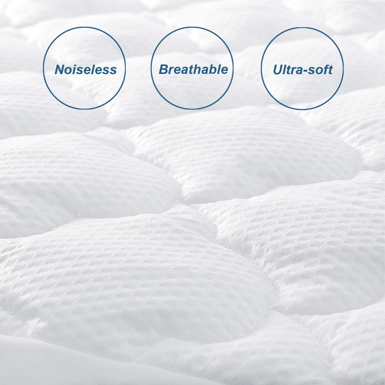 Short Queen Mattress Topper Thick Quilted 15"-23" Deep, White