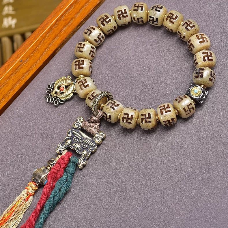 Tibetan Style Ten Thousand Character Buddha Bead Prayer Bead Bracelet 12*8.4 MM