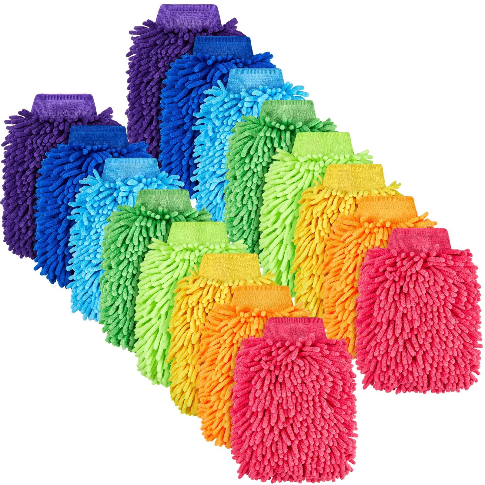 Toulite 16 Pcs Car Wash Mitt Chenille 5.91 x 9.06 Inch, Bright Colors