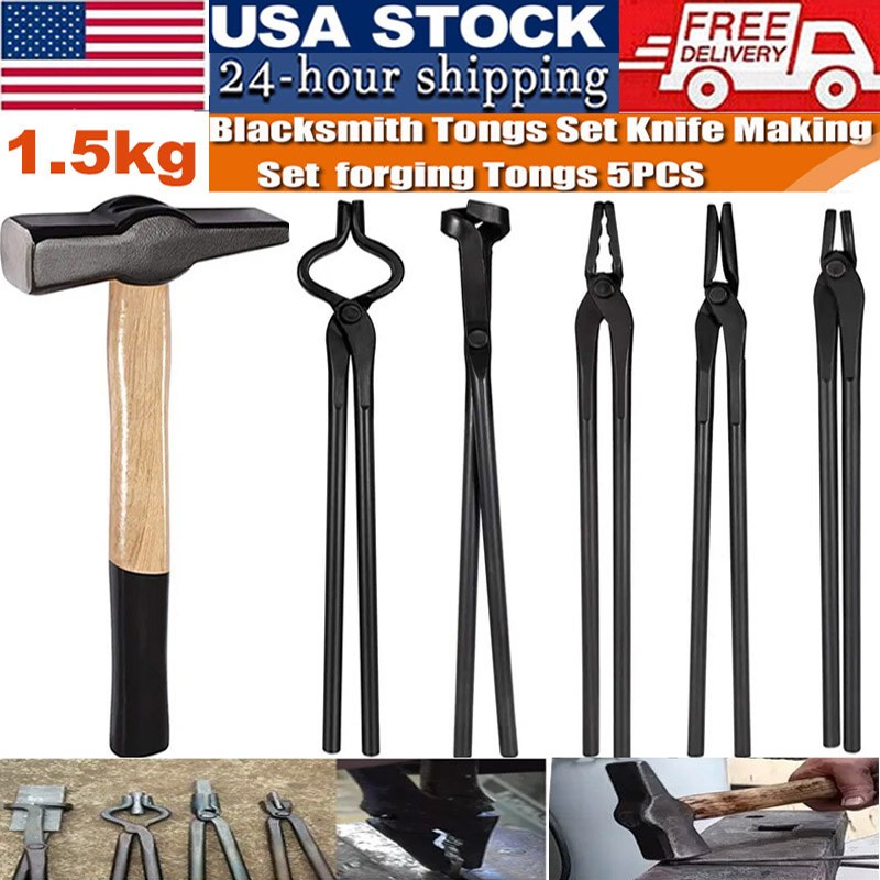 Knife Making Tongs Bladesmith Tong Set & Blacksmith Hammer 1.5 kg Forge Tools